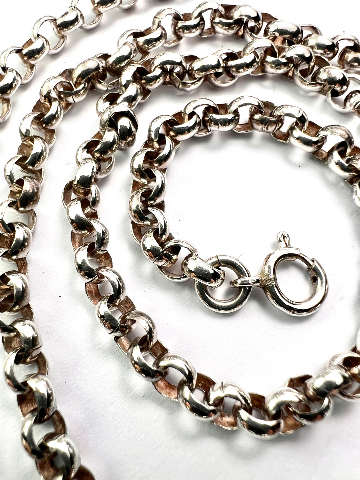 Chunky Vintage Sterling Silver Belcher Rolo Chain Necklace