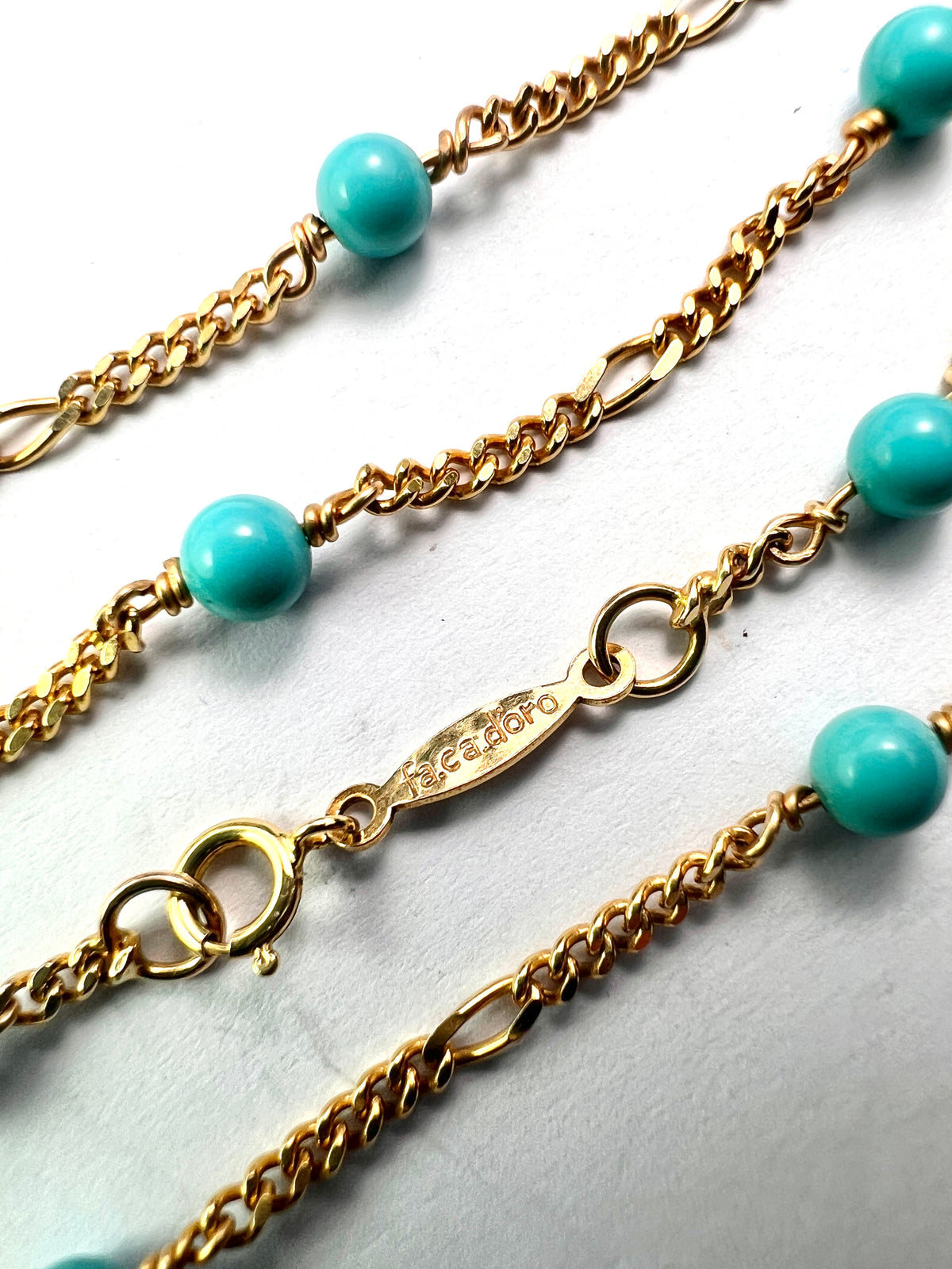 Vintage 14CT Gold Turquoise Station Chain Necklace