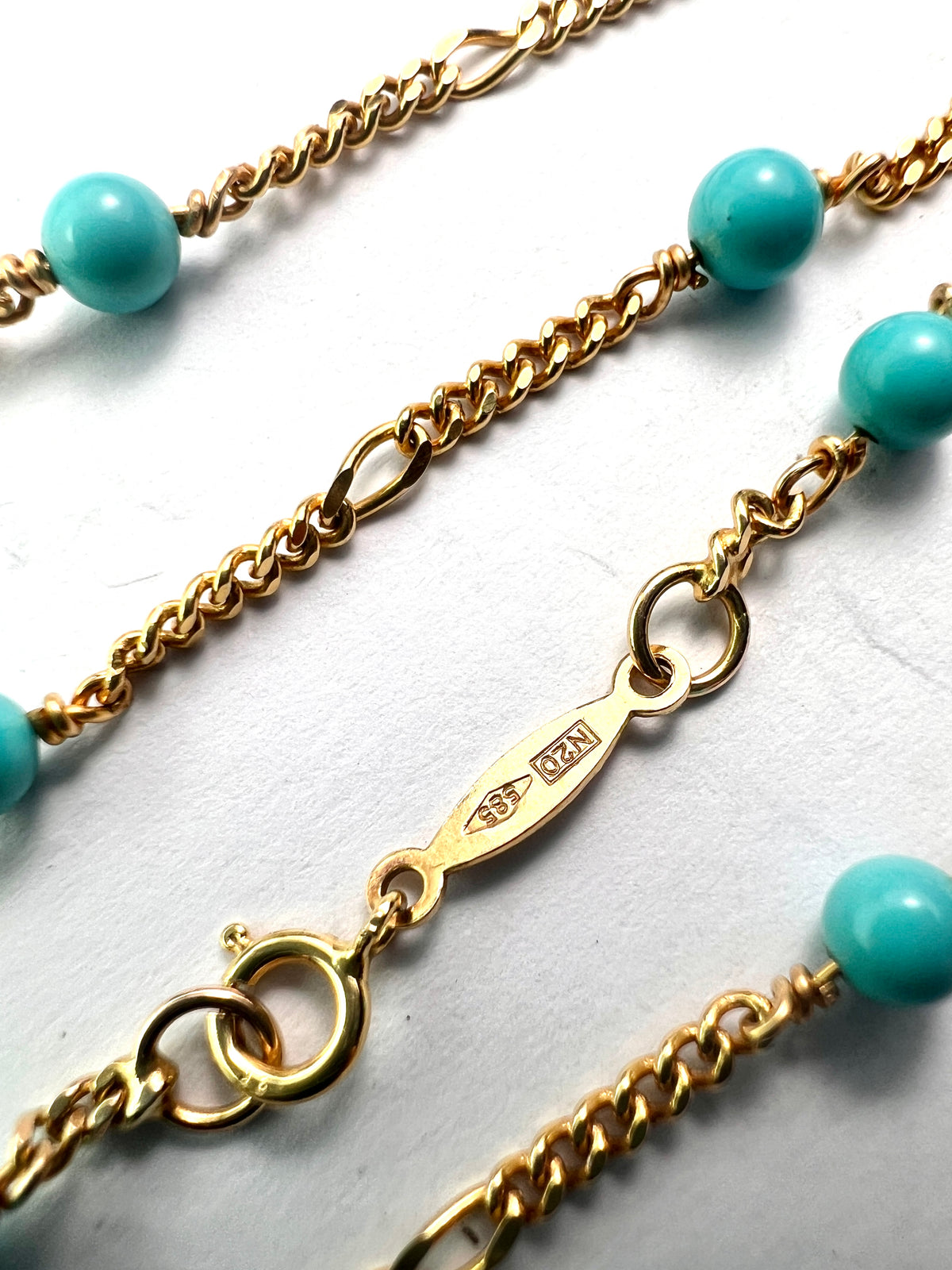 Vintage 9CT Gold Turquoise and Pearl Station Chain Necklace