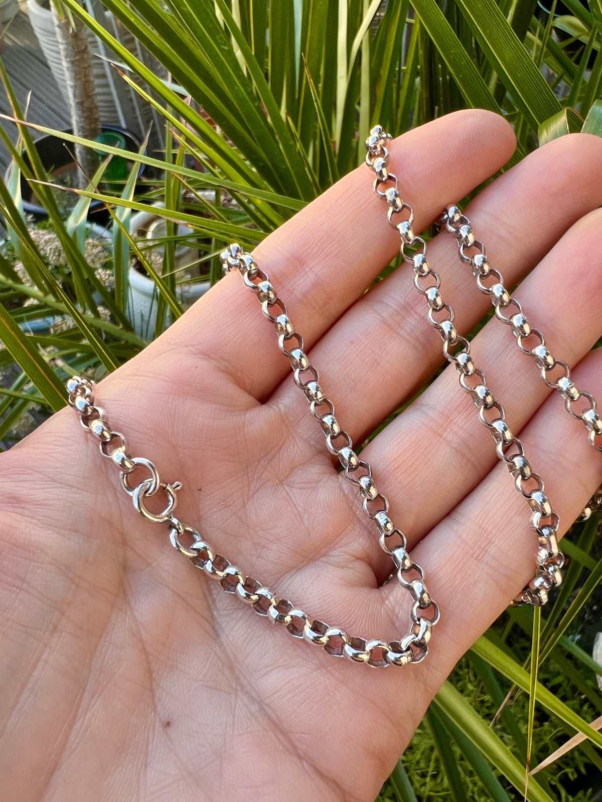 Chunky Vintage Sterling Silver Belcher Rolo Chain Necklace