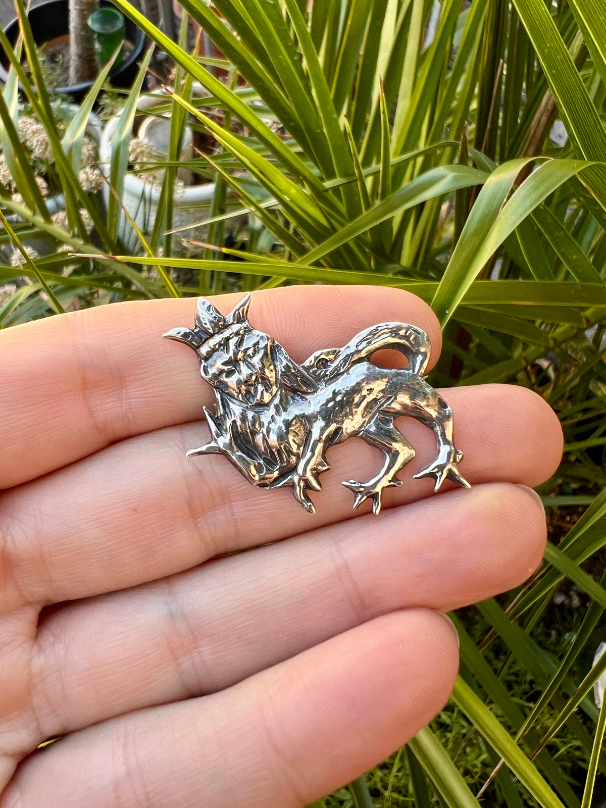Vintage Crowned Lion Sterling Silver Medieval Style Pilgrimage Brooch Badge