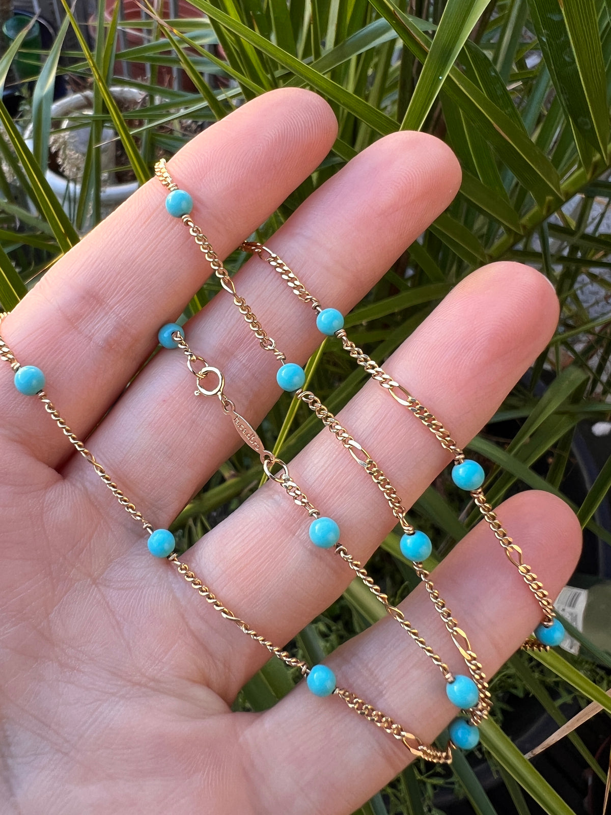 Vintage 14CT Gold Turquoise Station Chain Necklace
