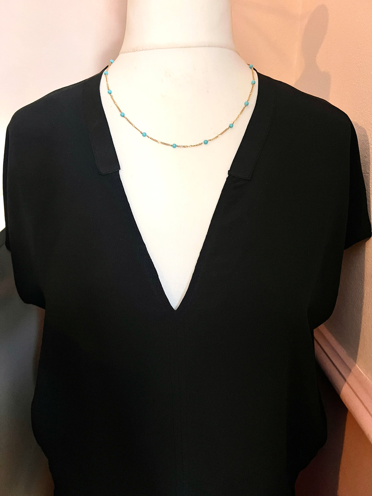 Vintage 14CT Gold Turquoise Station Chain Necklace
