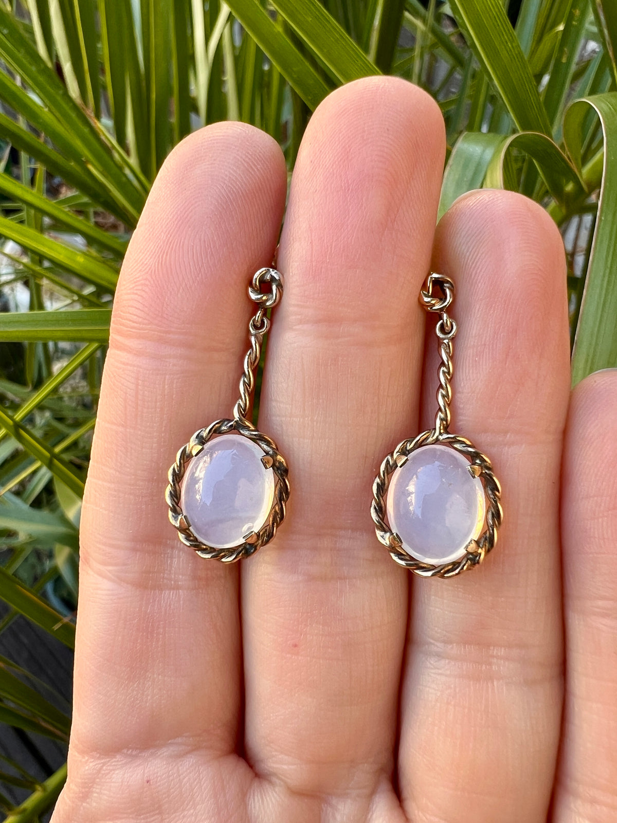 Vintage 14CT Gold Moonstone Twist Earrings