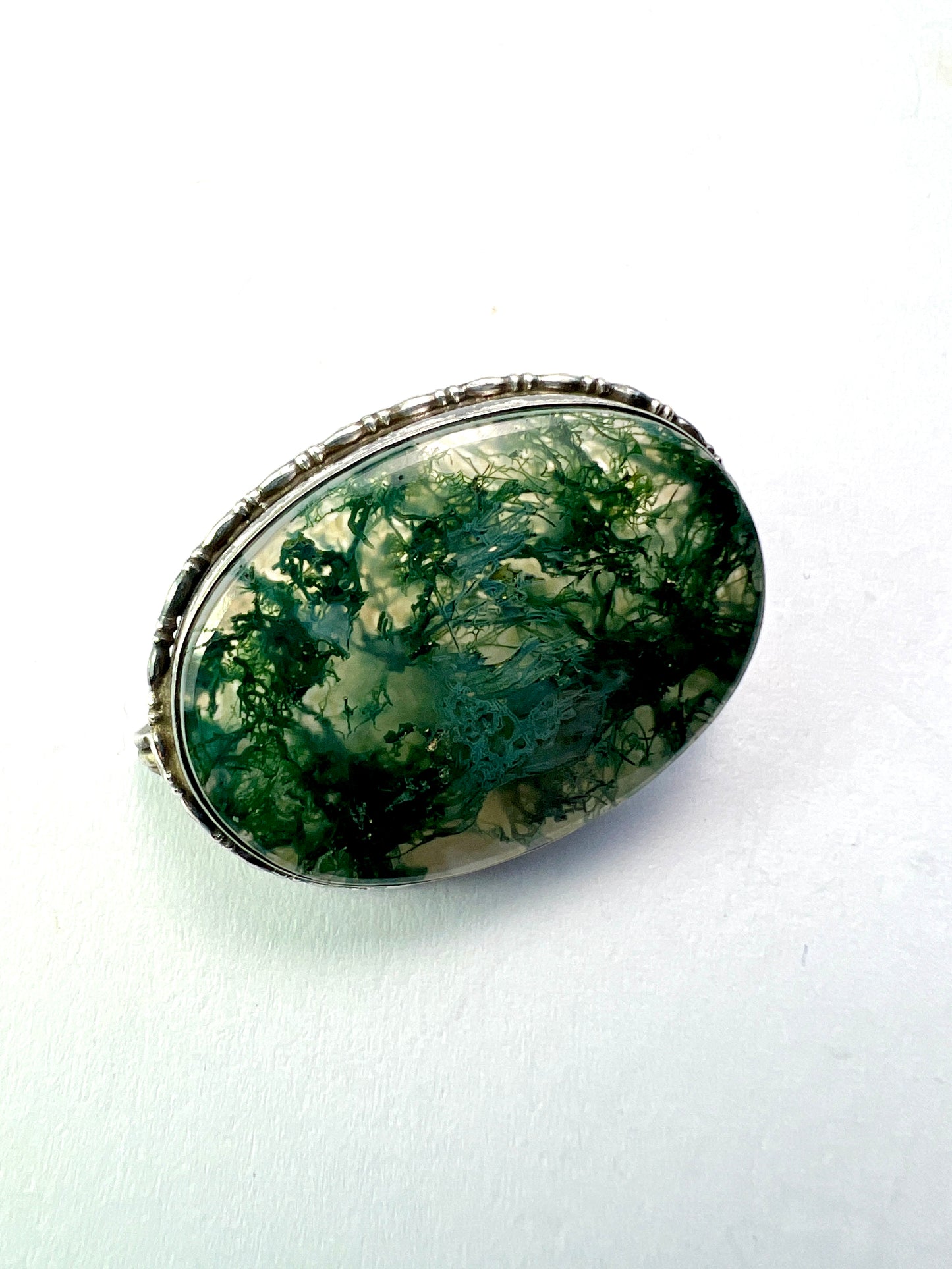 Antique Sterling Silver Moss Agate Brooch