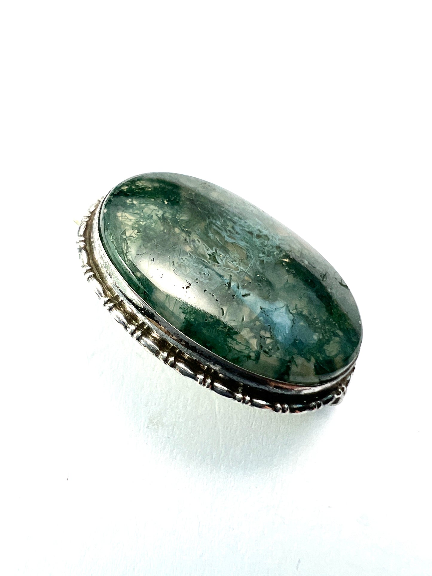 Antique Sterling Silver Moss Agate Brooch