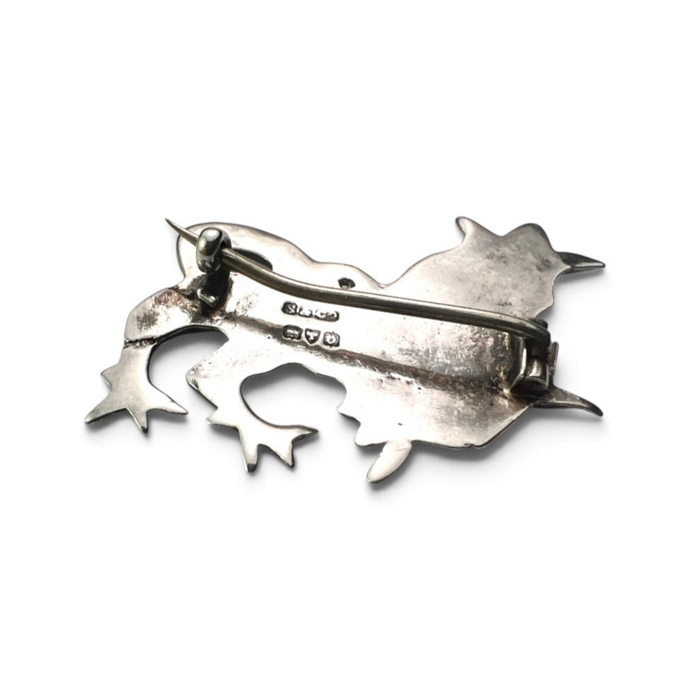 Vintage Crowned Lion Sterling Silver Medieval Style Pilgrimage Brooch Badge