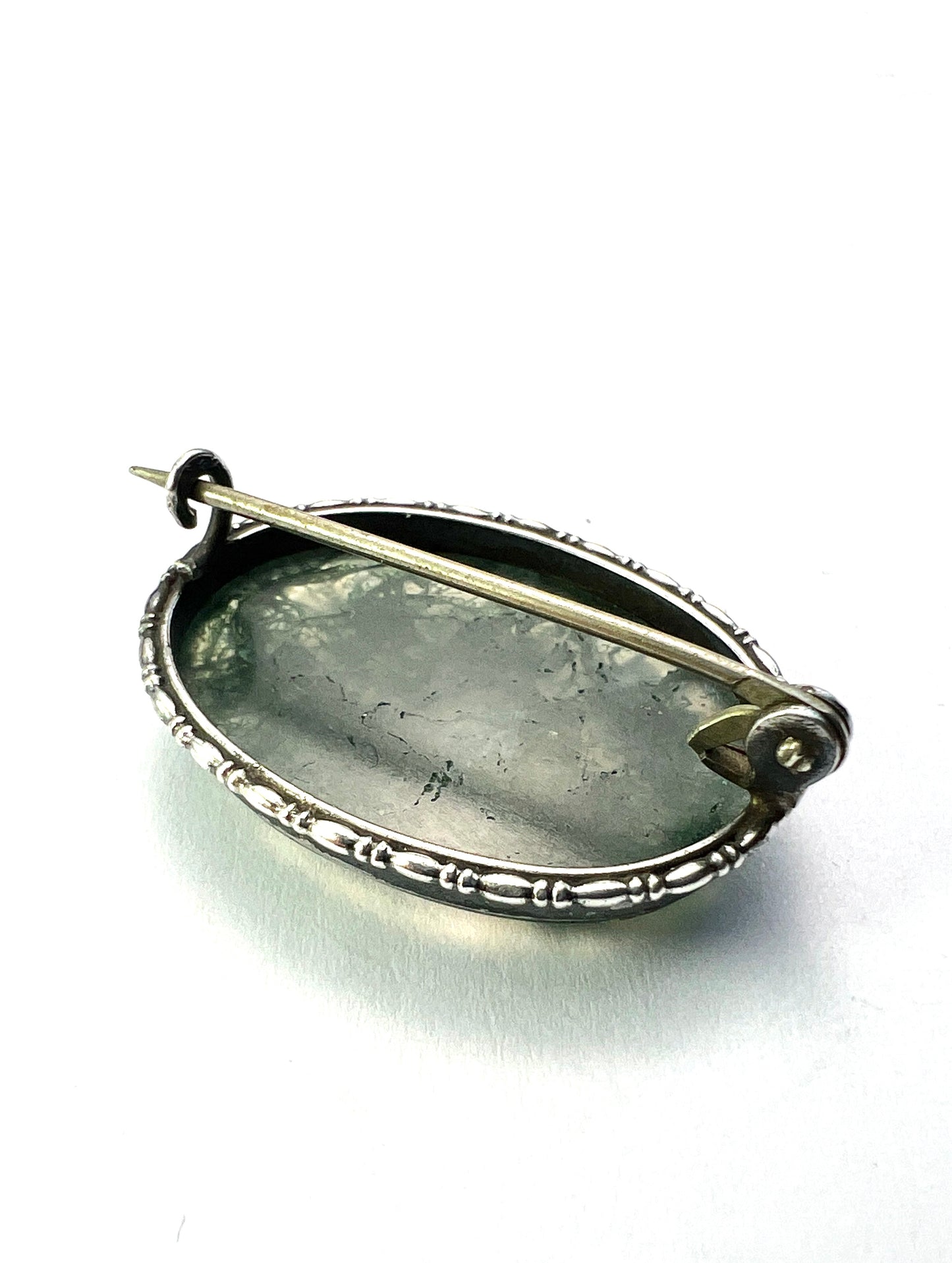Antique Sterling Silver Moss Agate Brooch