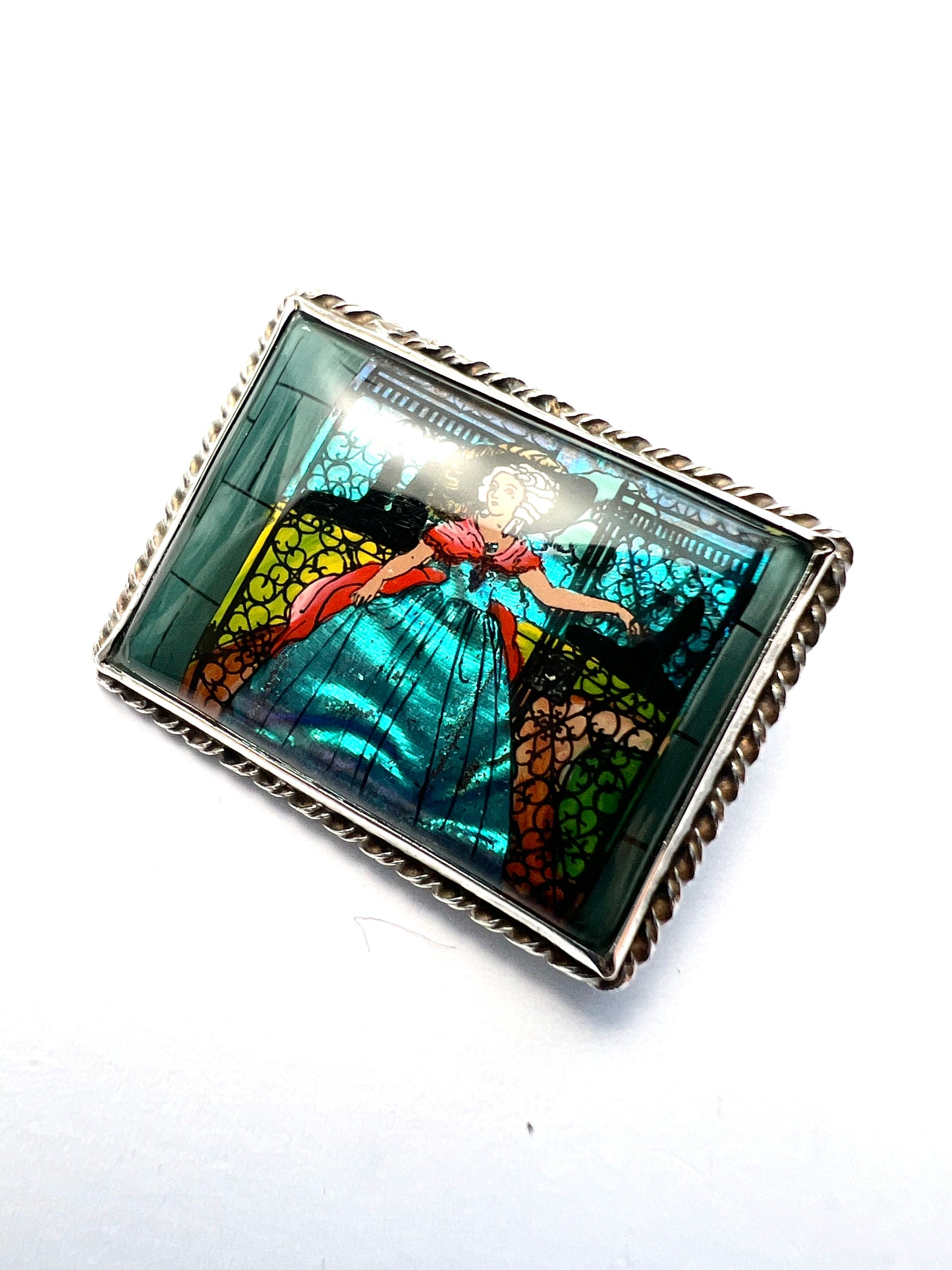 Art Deco Silver Crinoline Lady Butterfly Wing Brooch