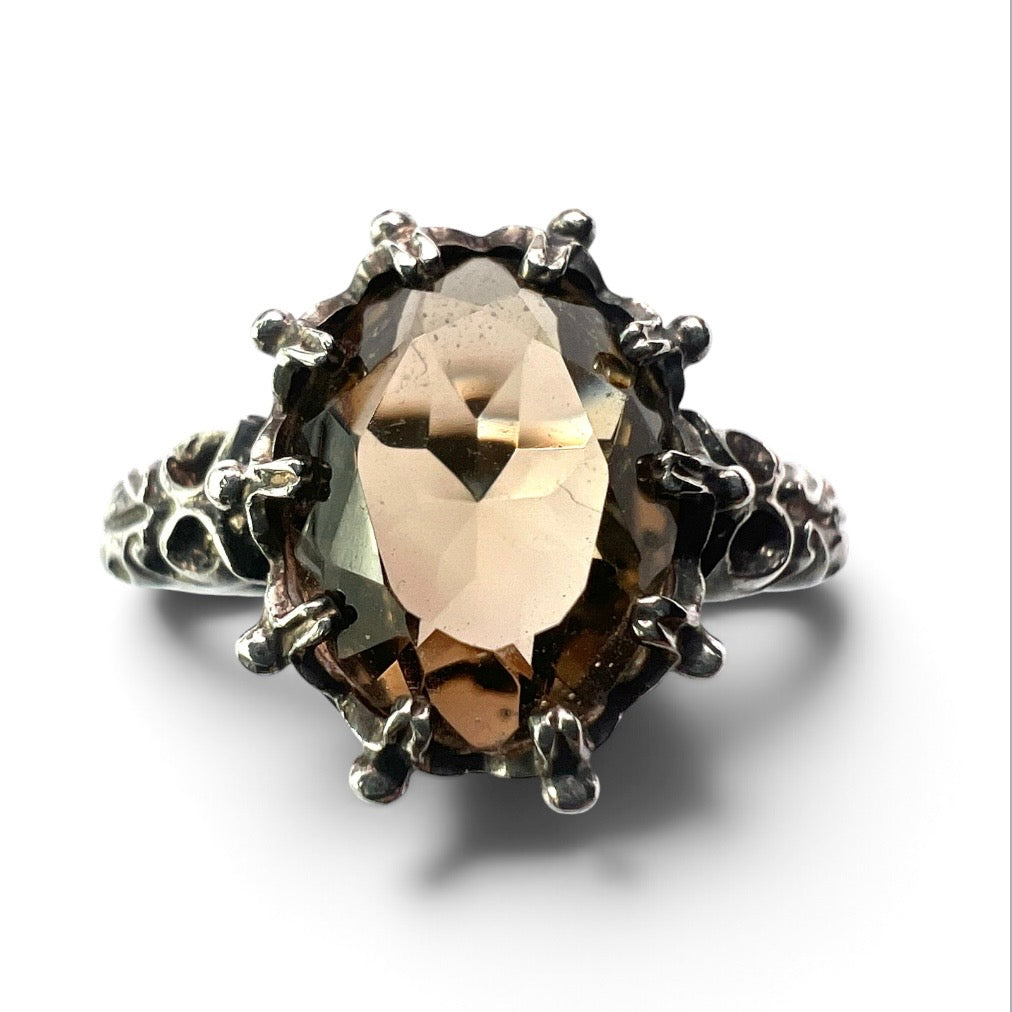 Vintage 1975 Smoky Quartz Silver Ring