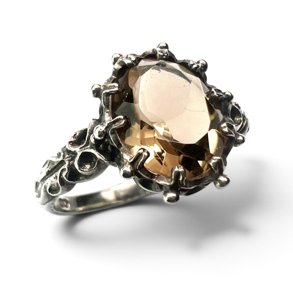 Vintage 1975 Smoky Quartz Silver Ring