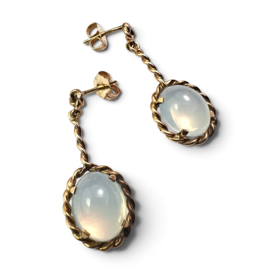Vintage 14CT Gold Moonstone Twist Earrings