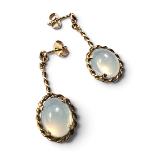 Vintage 14CT Gold Moonstone Twist Earrings