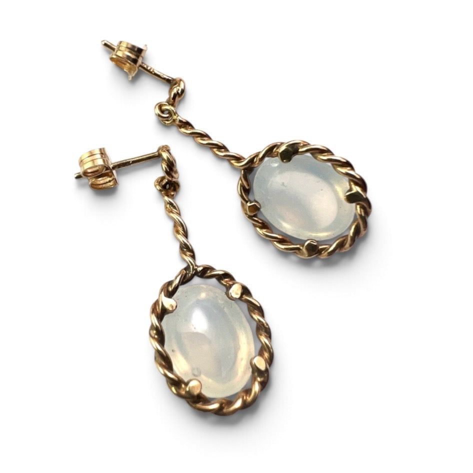 Vintage 14CT Gold Moonstone Twist Earrings