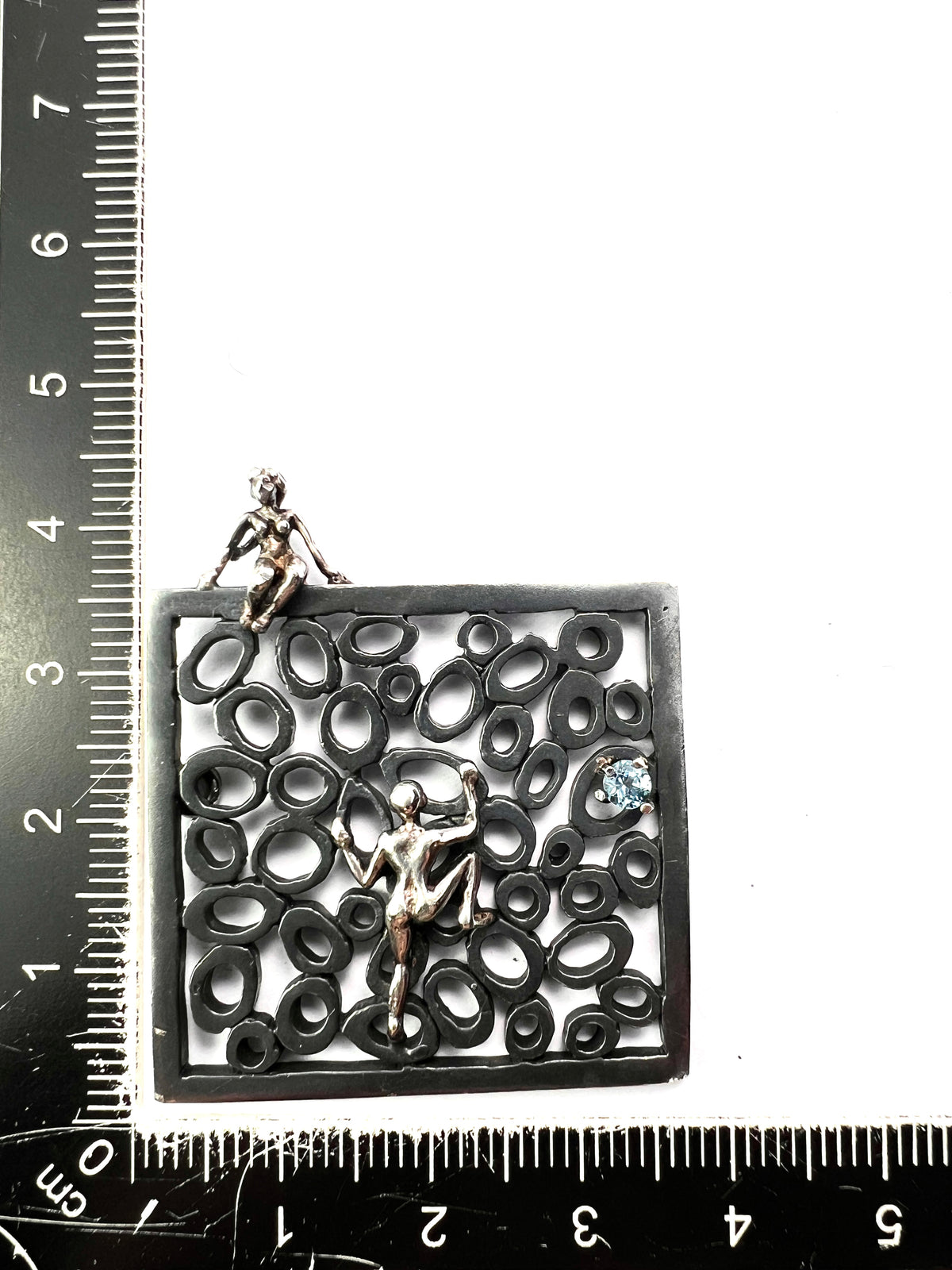 Modernist Topaz Blackened Silver Climbing Figure Pendant