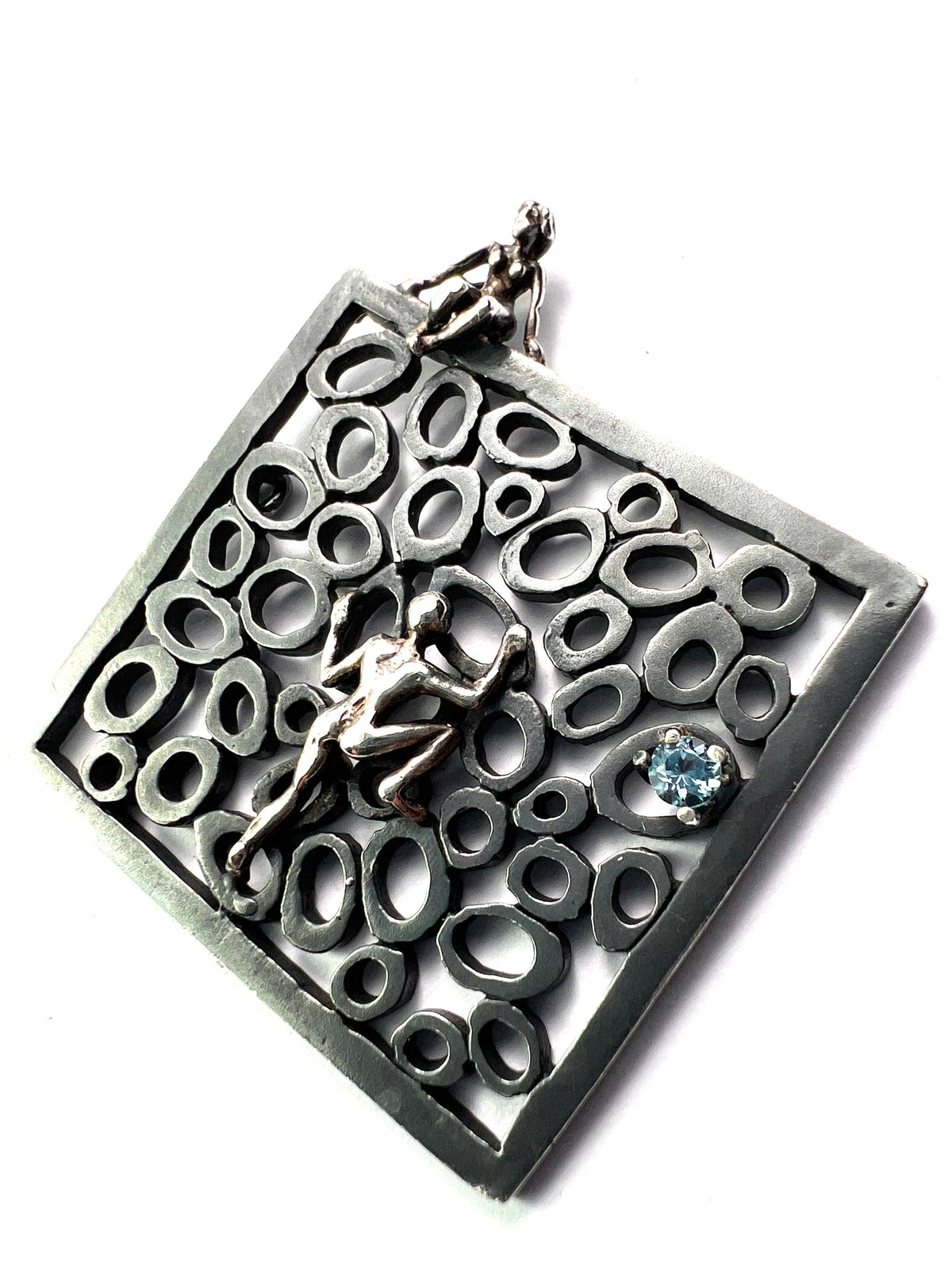 Modernist Topaz Blackened Silver Climbing Figure Pendant