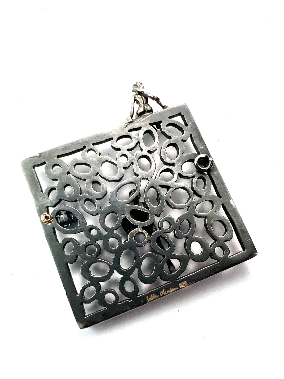 Modernist Topaz Blackened Silver Climbing Figure Pendant