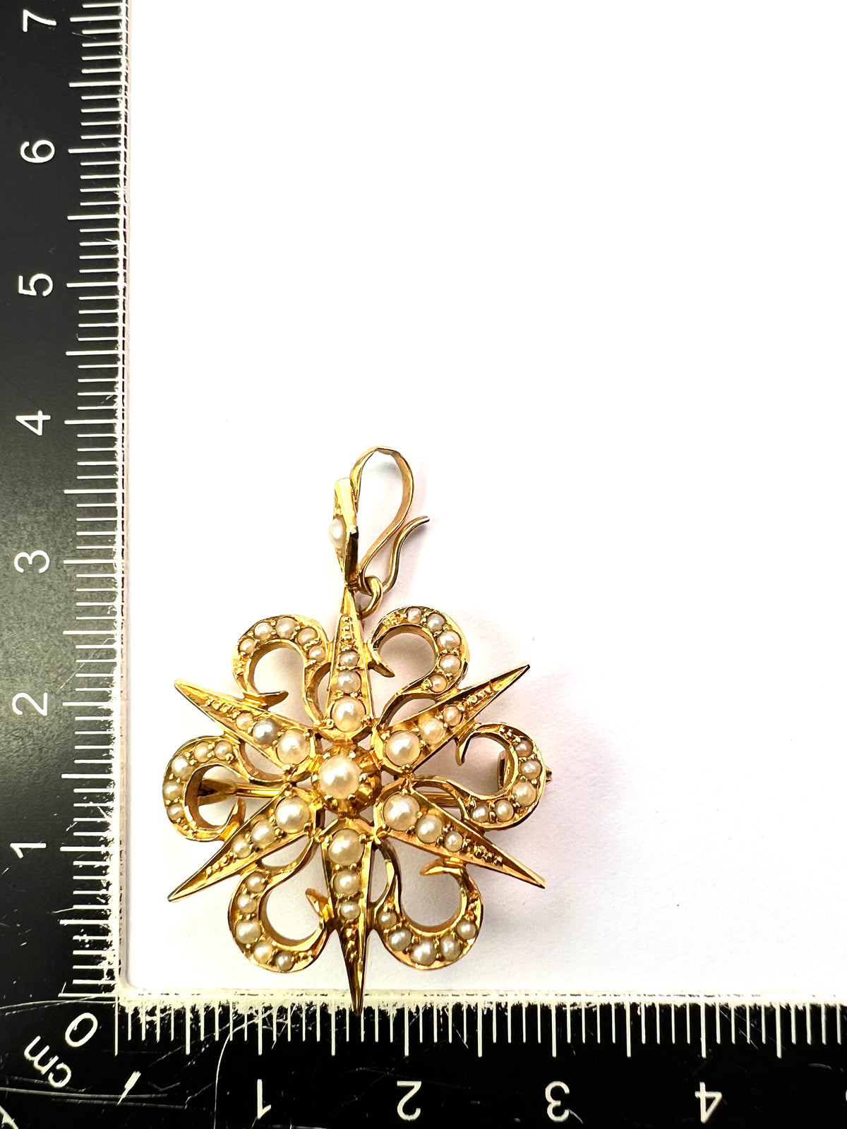 Antique 15CT Gold Pearl Sunburst Pendant/Brooch