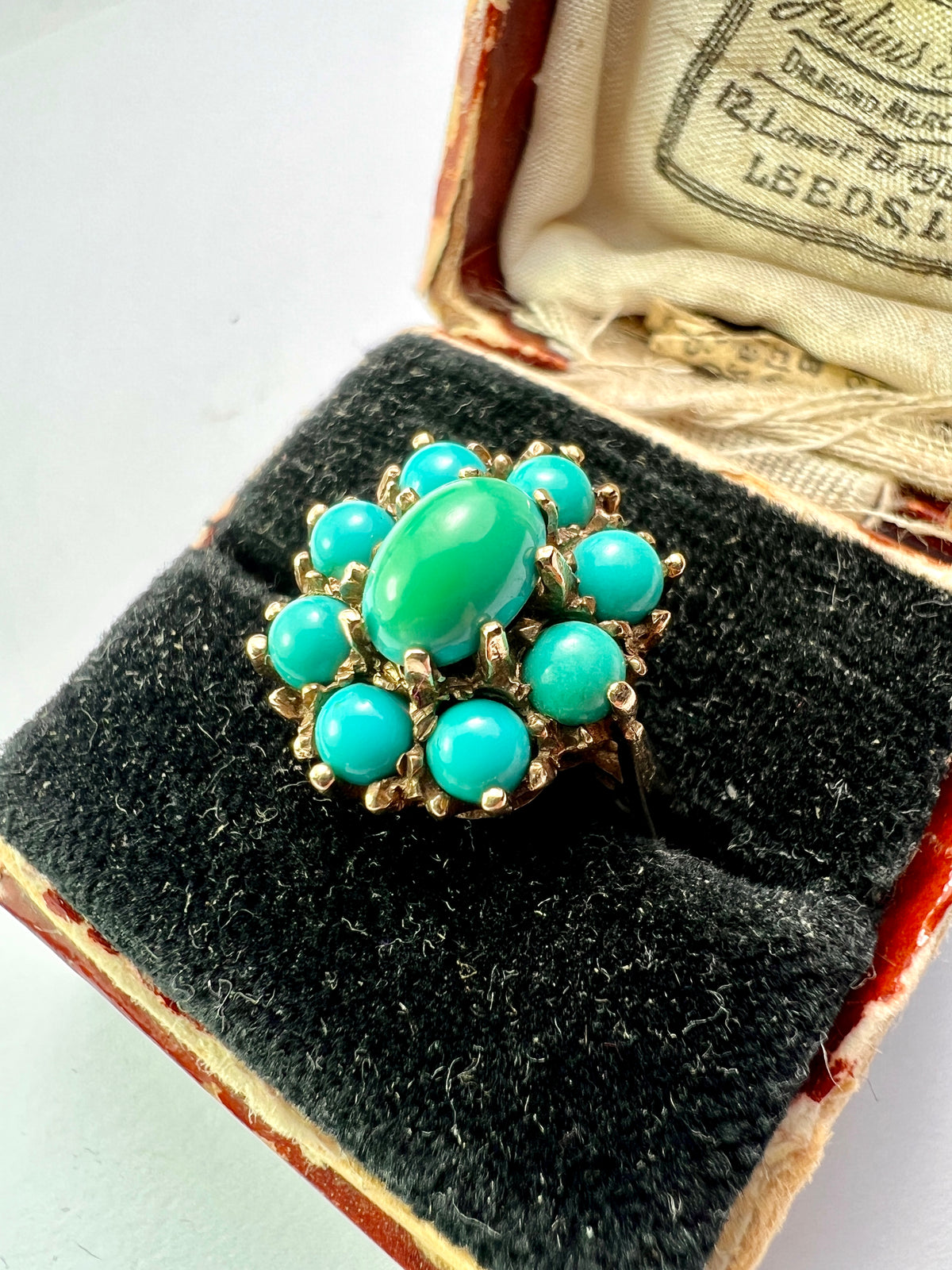 Vintage 9CT Gold Turquoise Cluster Ring