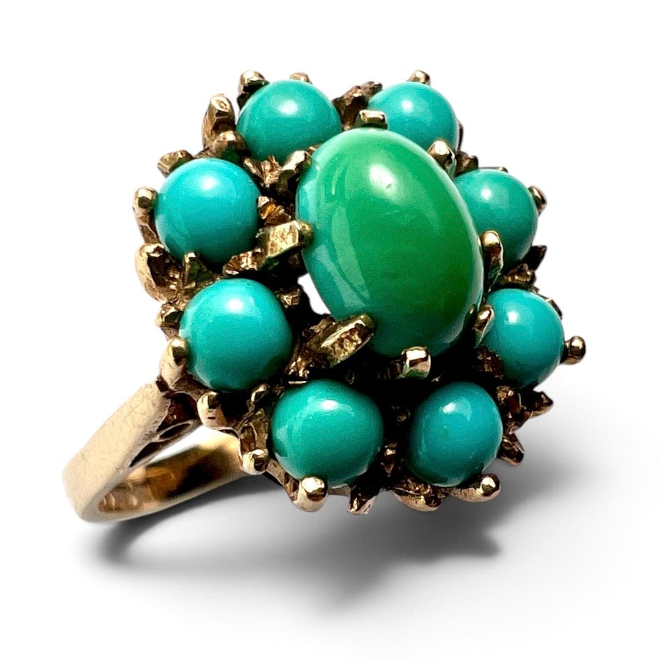 Vintage 9CT Gold Turquoise Cluster Ring