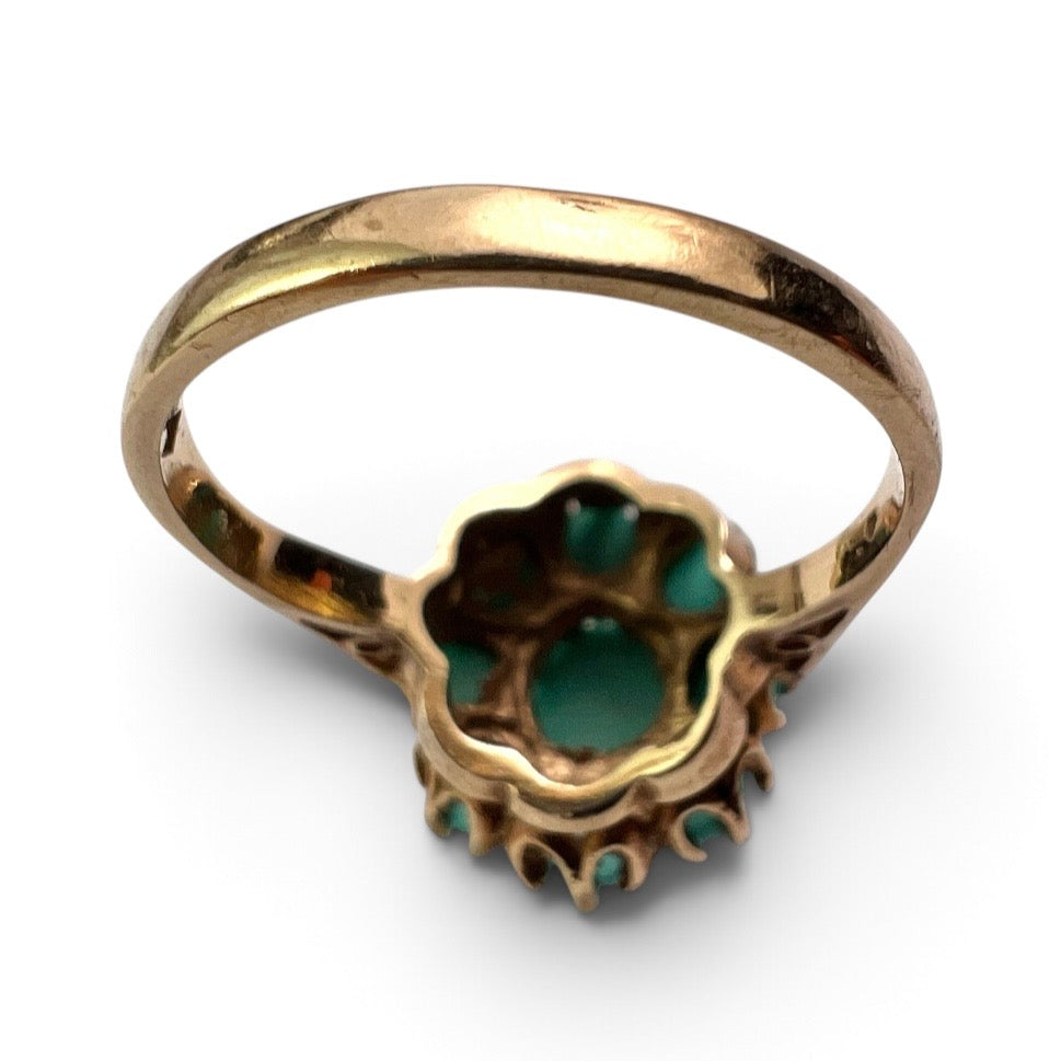 Vintage 9CT Gold Turquoise Cluster Ring