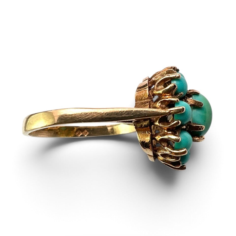 Vintage 9CT Gold Turquoise Cluster Ring