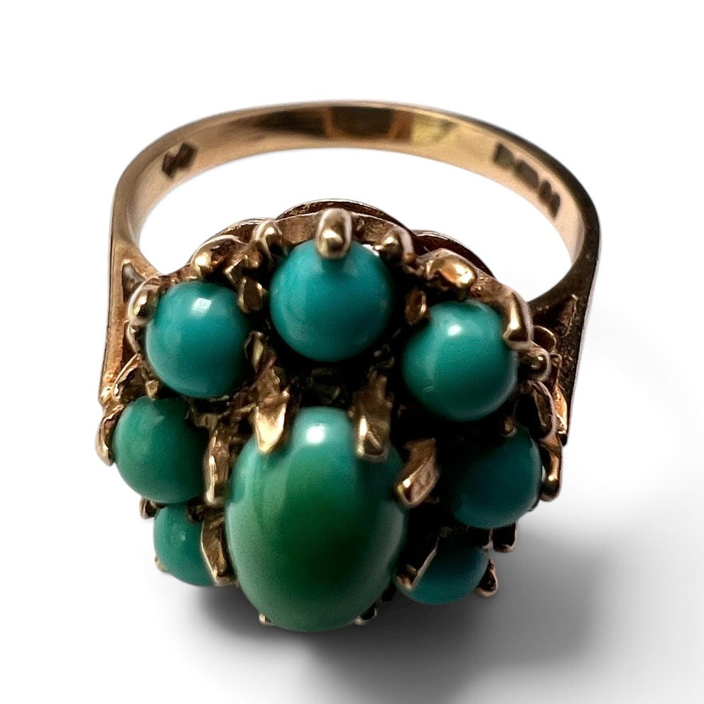 Vintage 9CT Gold Turquoise Cluster Ring