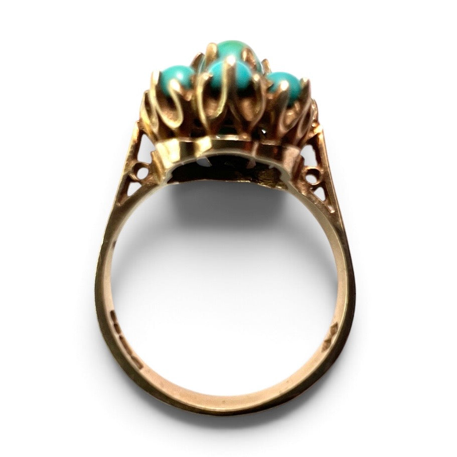 Vintage 9CT Gold Turquoise Cluster Ring