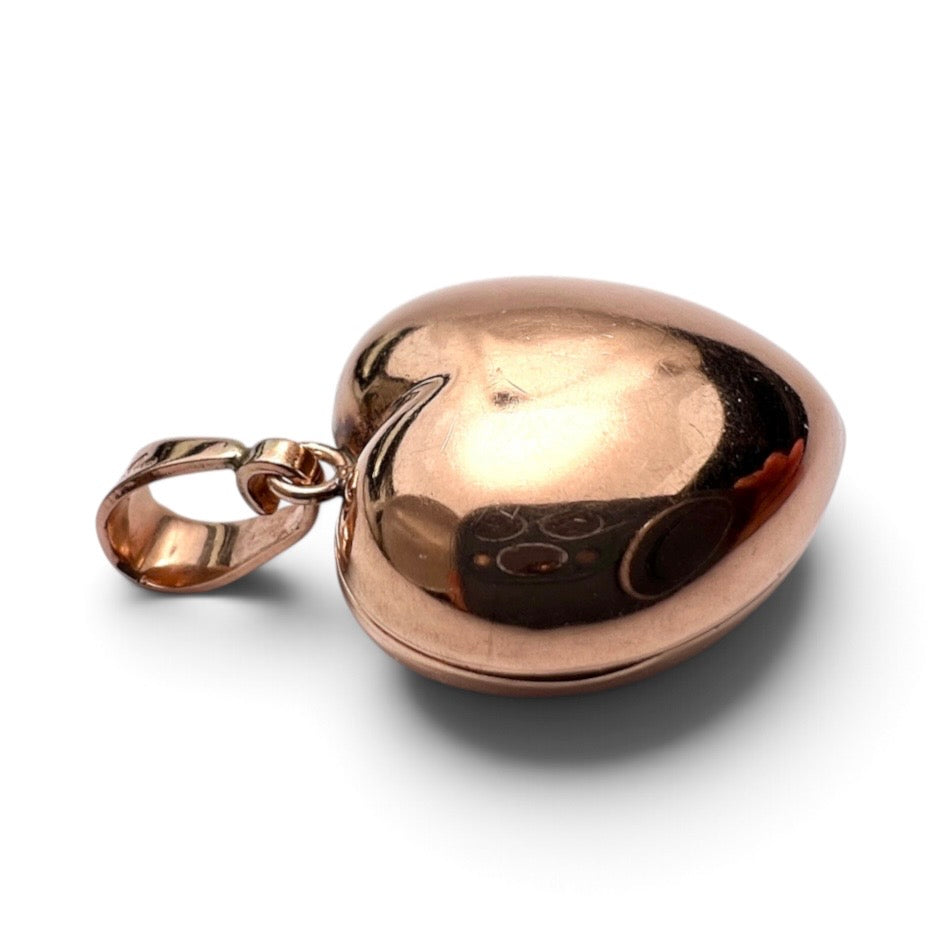 Vintage 9CT Rose Gold Puffy Heart Locket Pendant