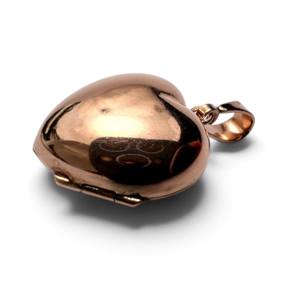 Vintage 9CT Rose Gold Puffy Heart Locket Pendant