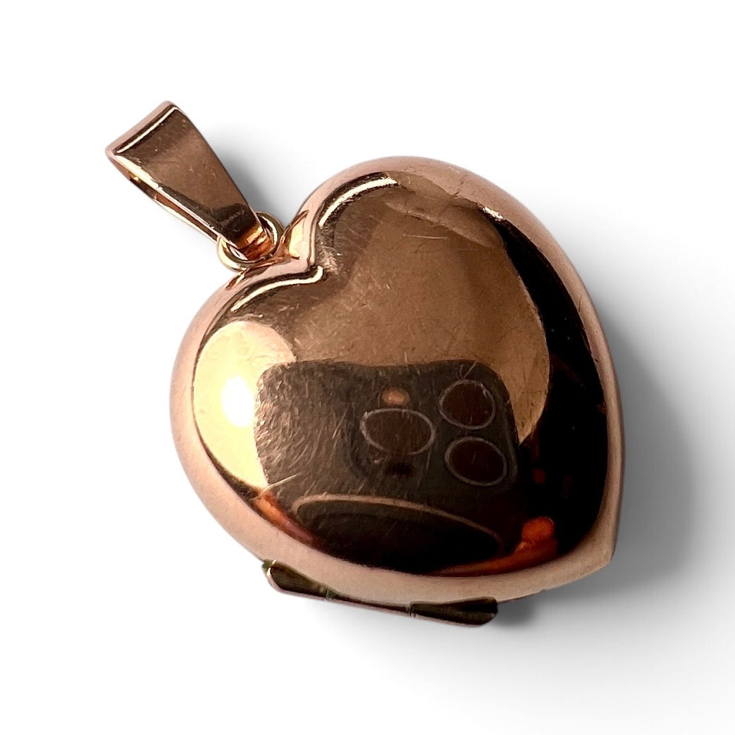 Vintage 9CT Rose Gold Puffy Heart Locket Pendant