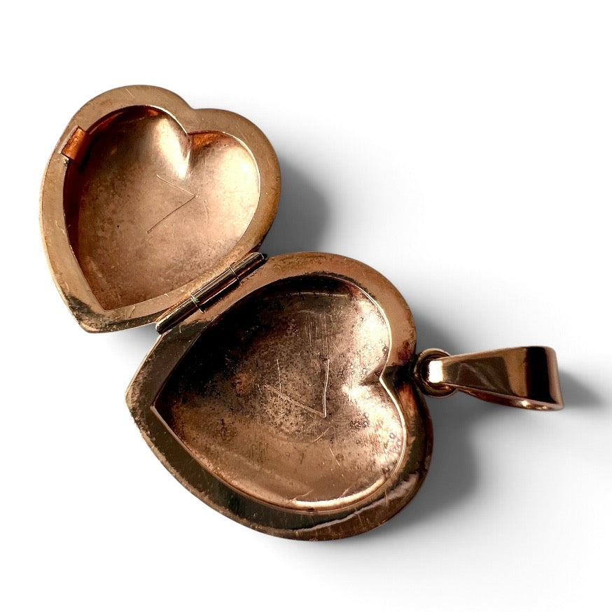 Vintage 9CT Rose Gold Puffy Heart Locket Pendant
