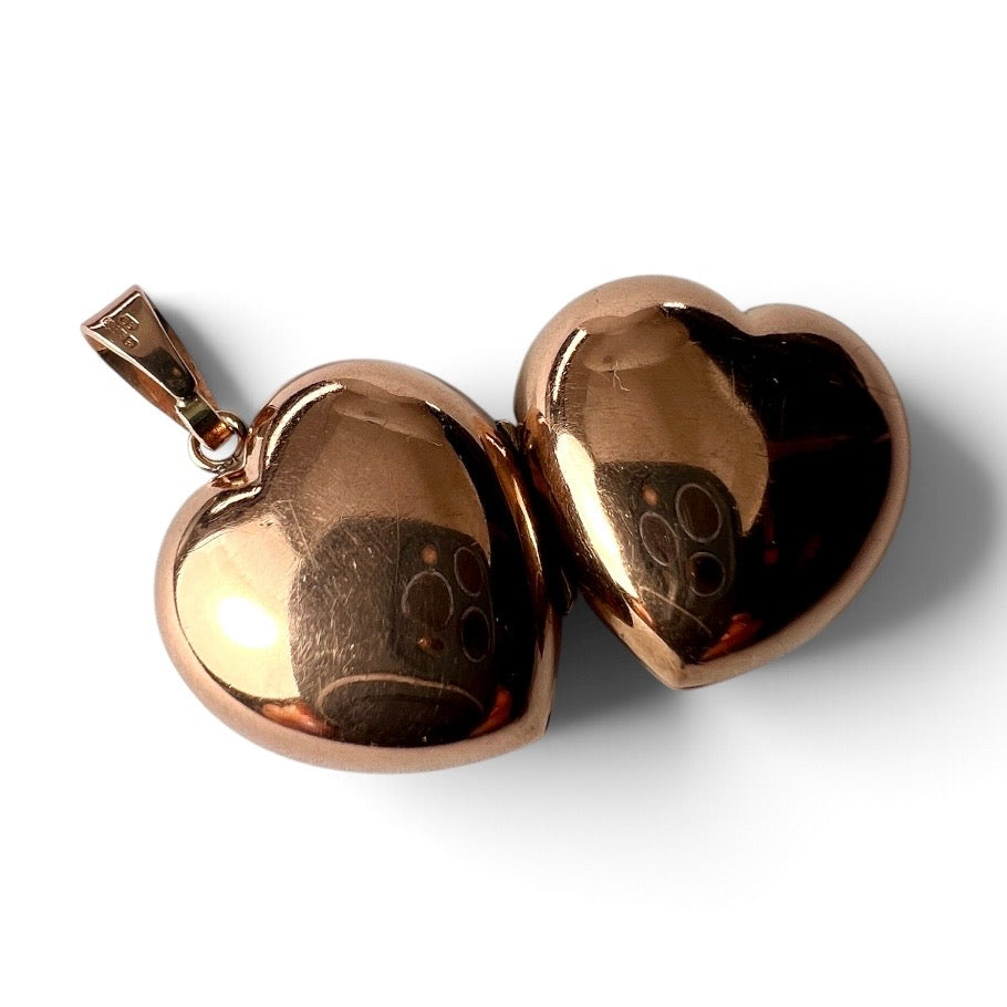 Vintage 9CT Rose Gold Puffy Heart Locket Pendant