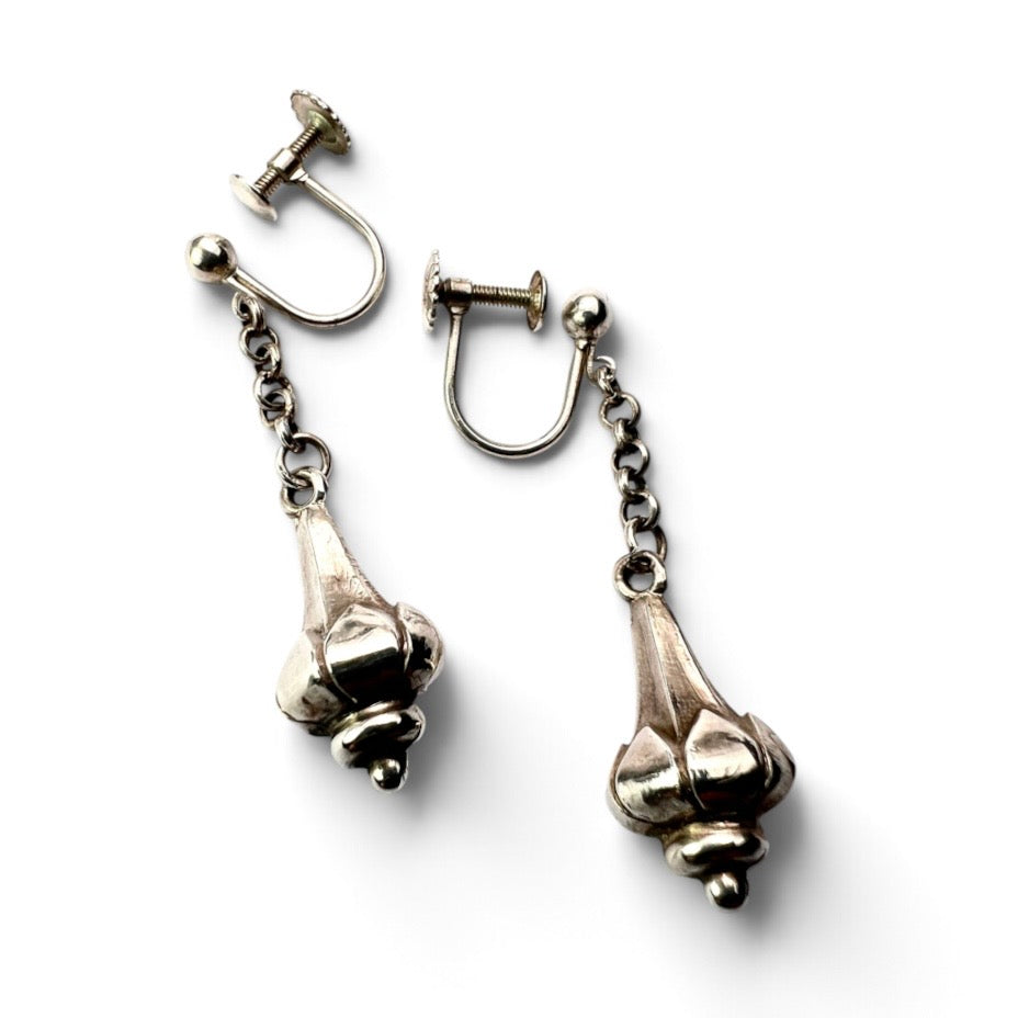 Victorian Sterling Silver Lotus Earrings