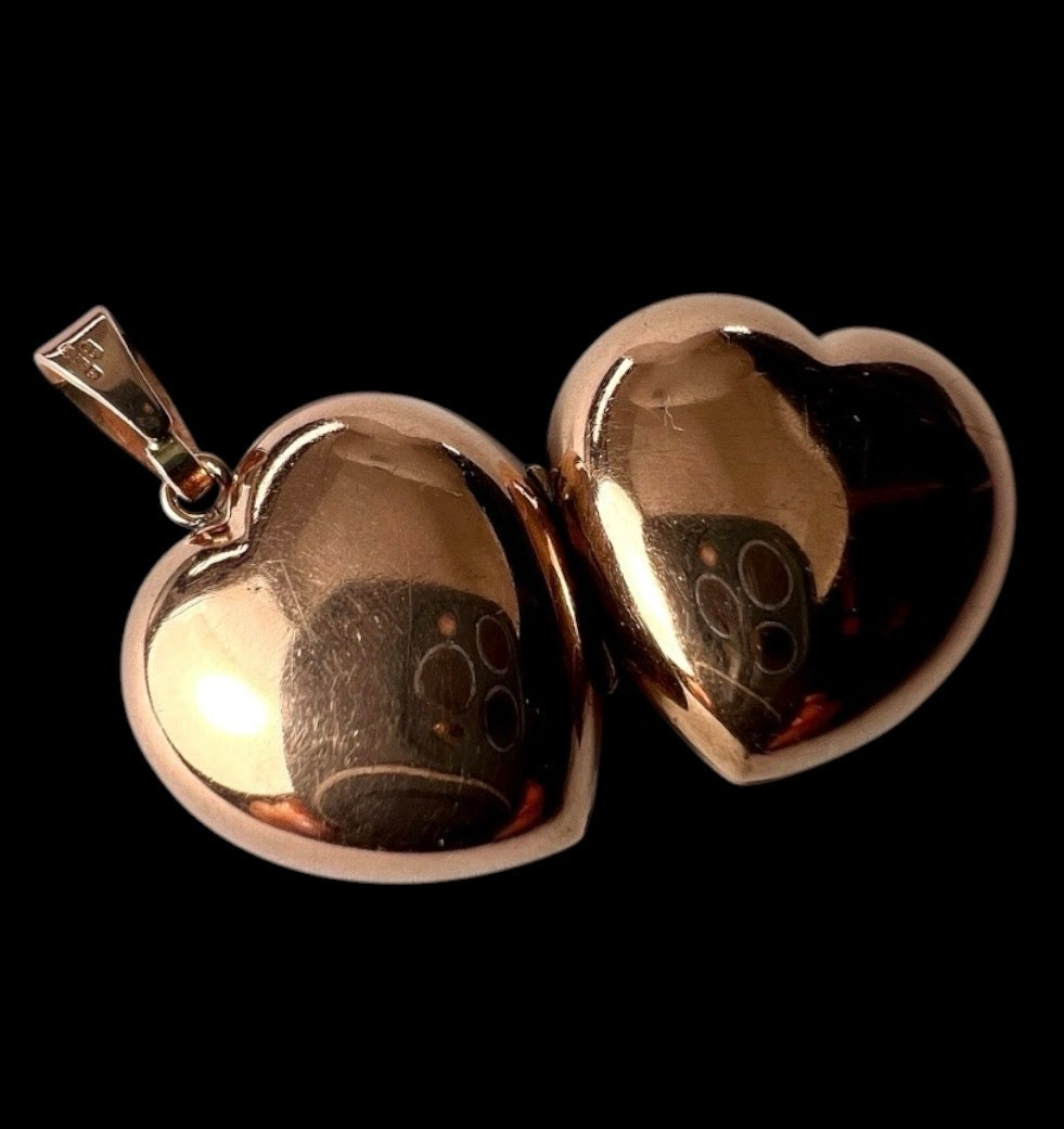 Vintage 9CT Rose Gold Puffy Heart Locket Pendant