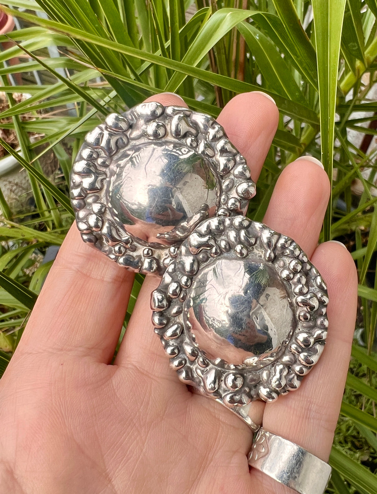 Huge Vintage Retro Hallmarked Silver Clip-on Earrings