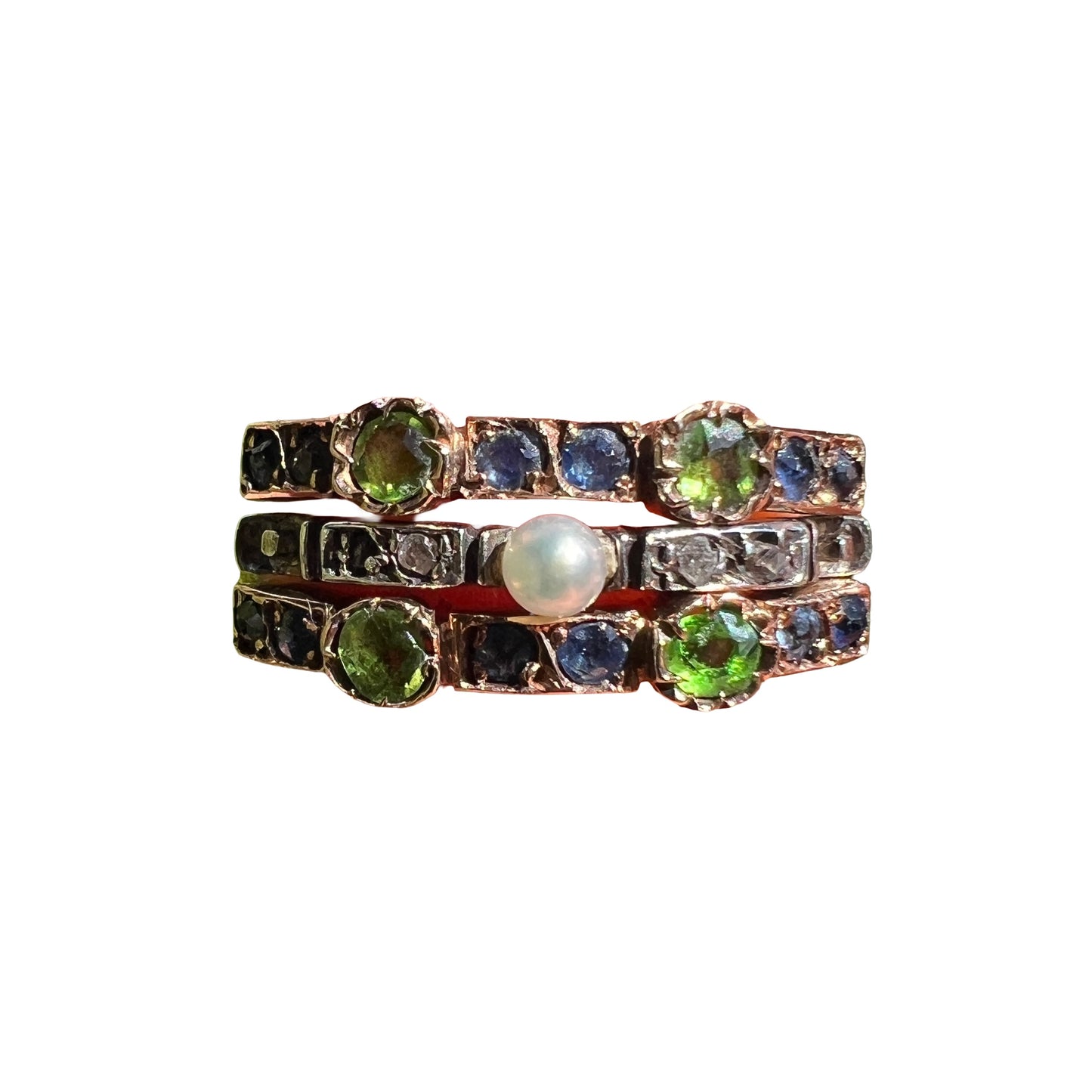 Edwardian Diamond Gemstone 14CT Gold and Silver Harem Ring