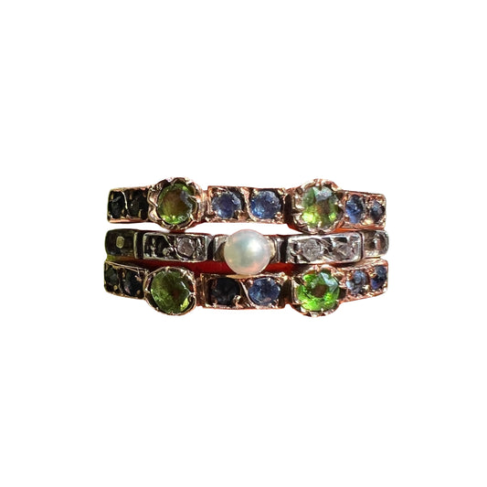 Edwardian Diamond Gemstone 14CT Gold and Silver Harem Ring