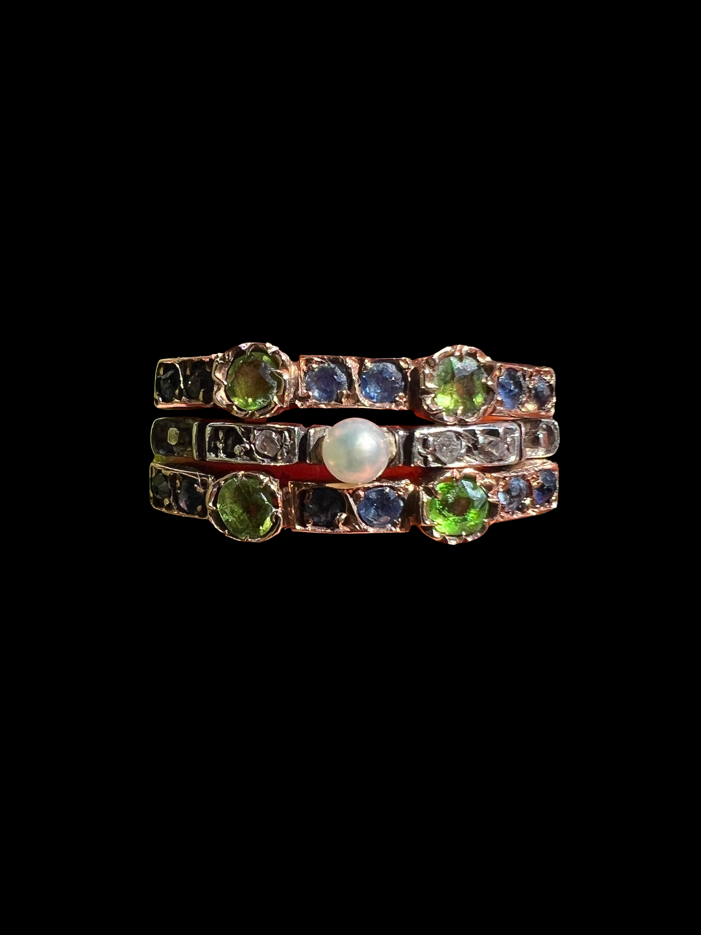 Edwardian Diamond Gemstone 14CT Gold and Silver Harem Ring