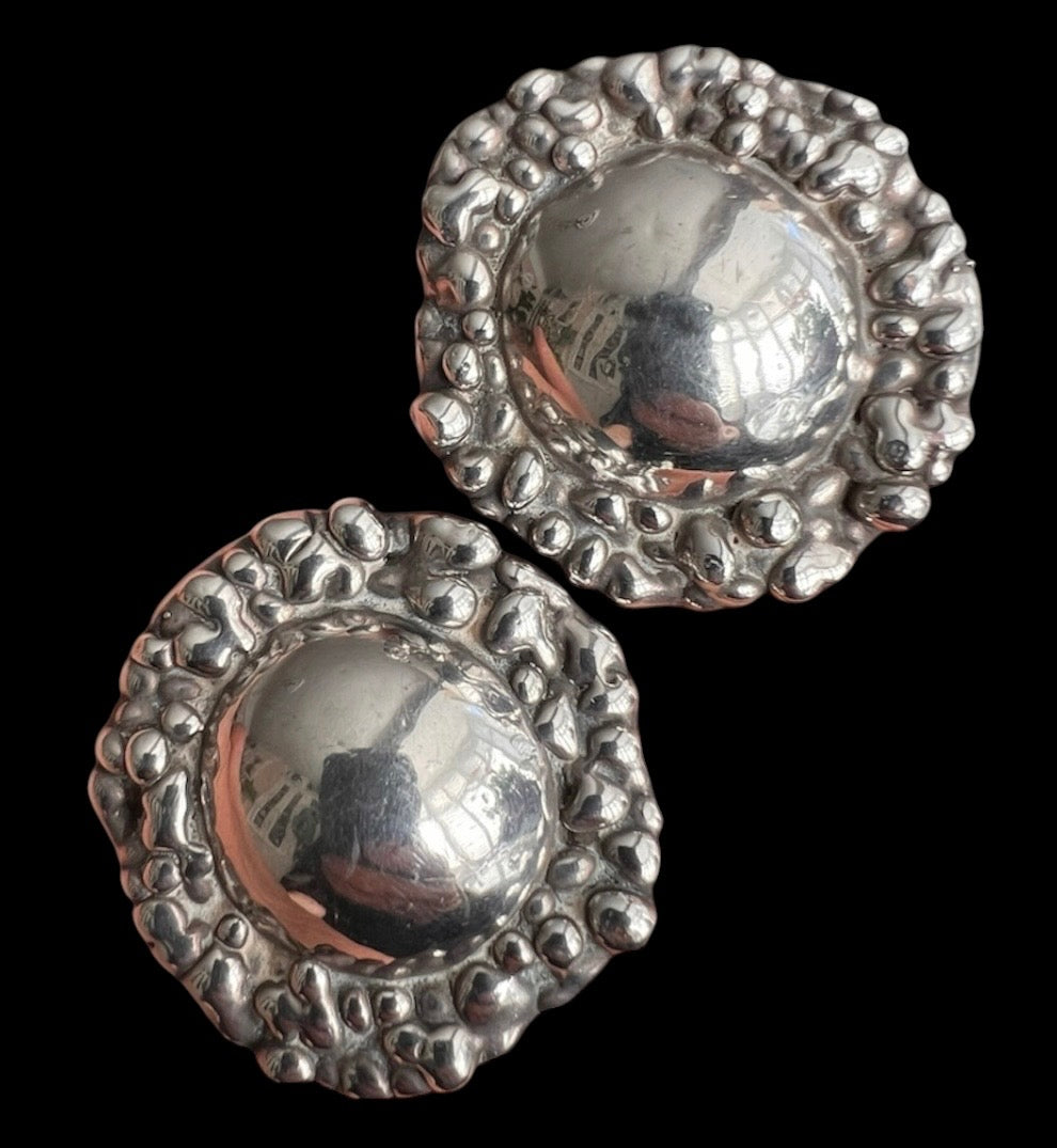 Huge Vintage Retro Hallmarked Silver Clip-on Earrings