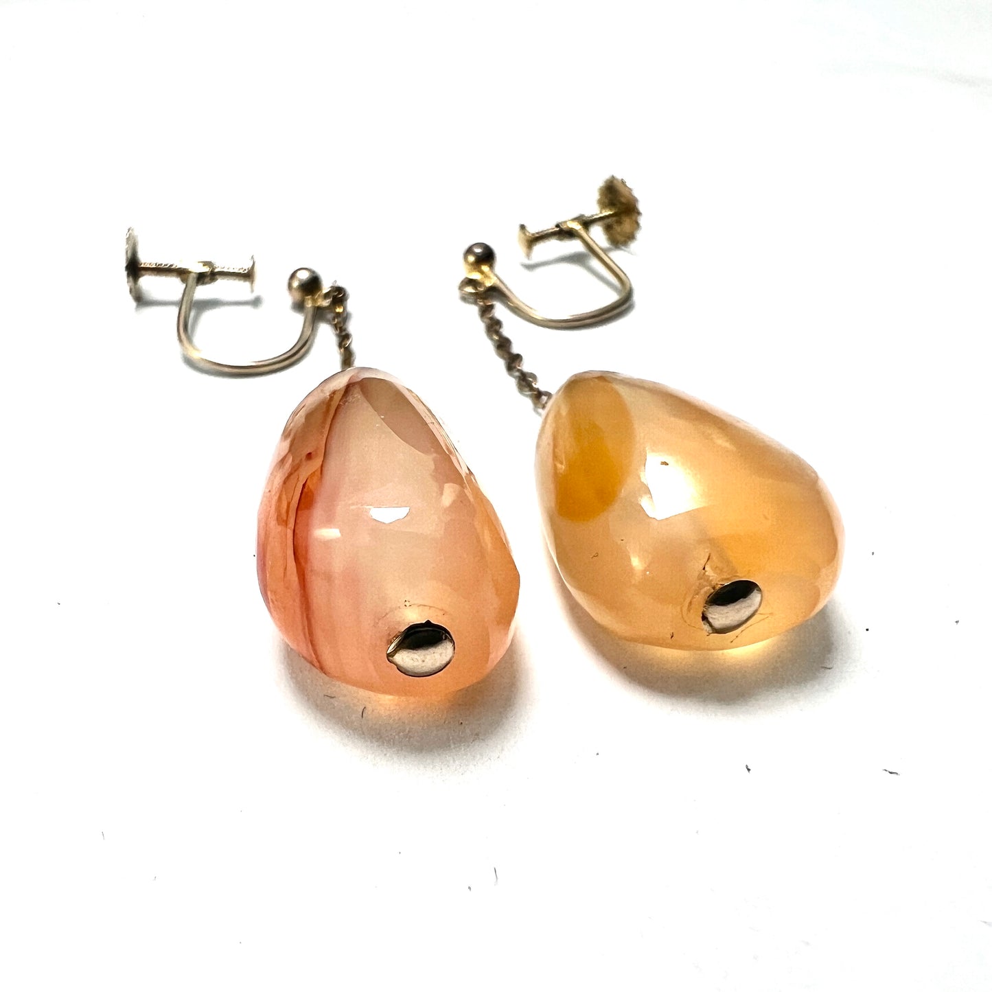 Antique 9CT Gold Agate Chain Drop Earrings