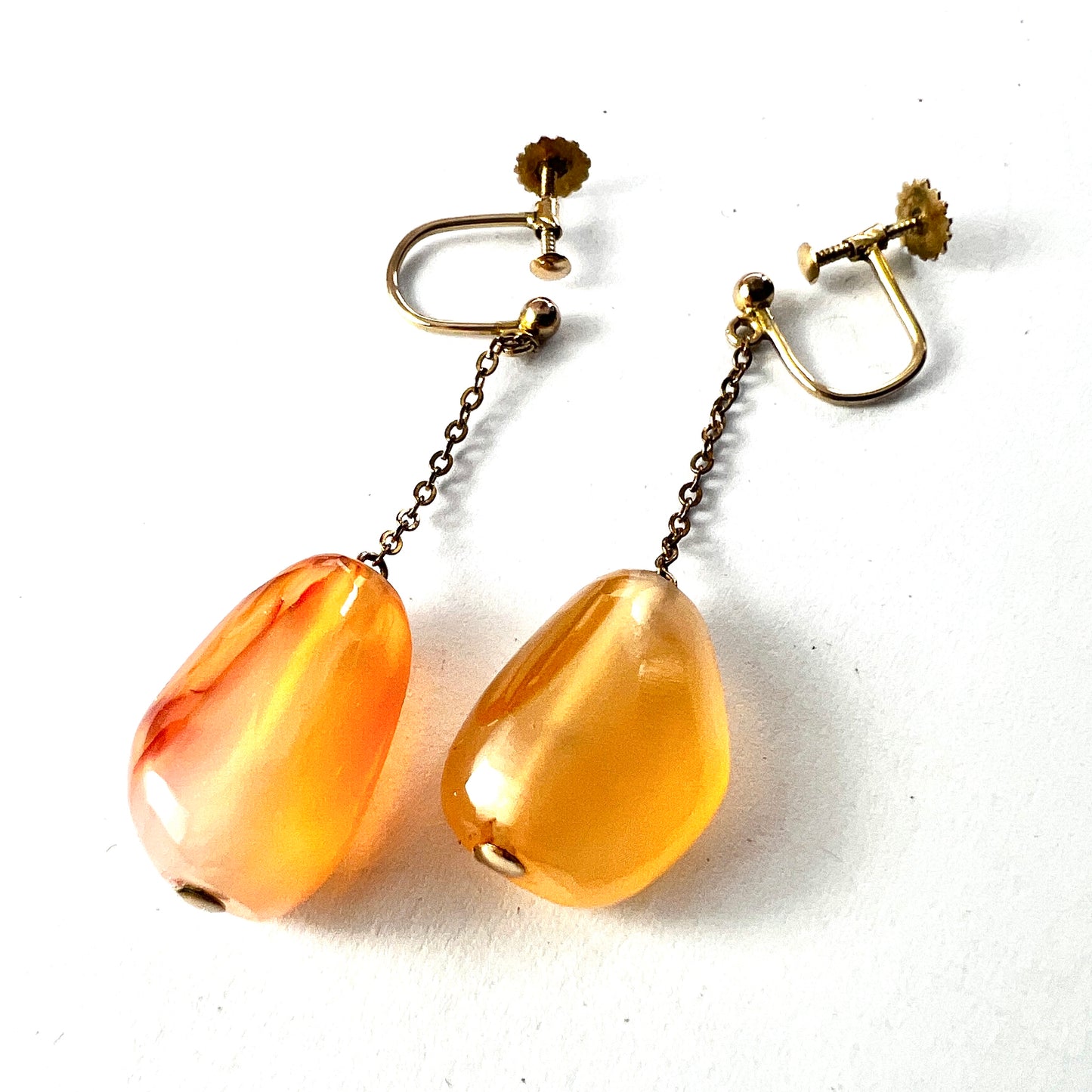 Antique 9CT Gold Agate Chain Drop Earrings