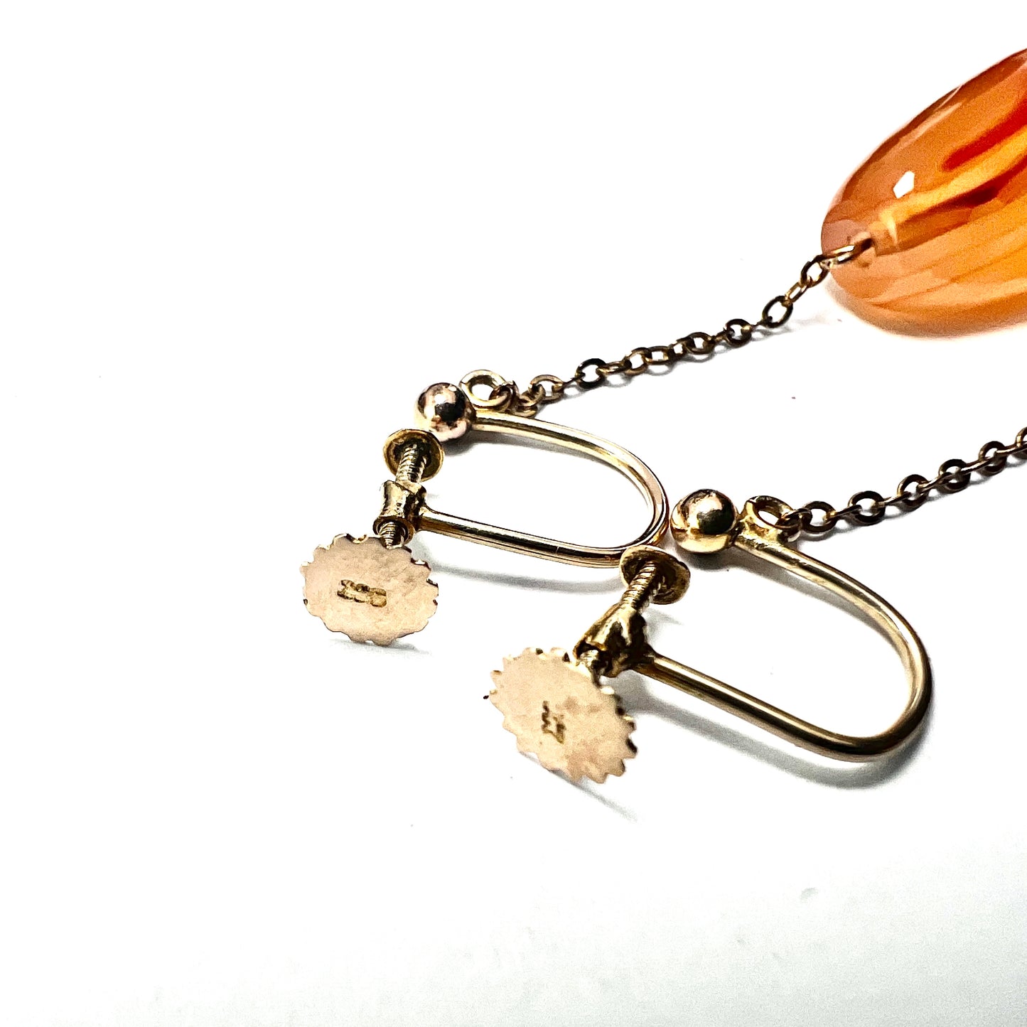 Antique 9CT Gold Agate Chain Drop Earrings