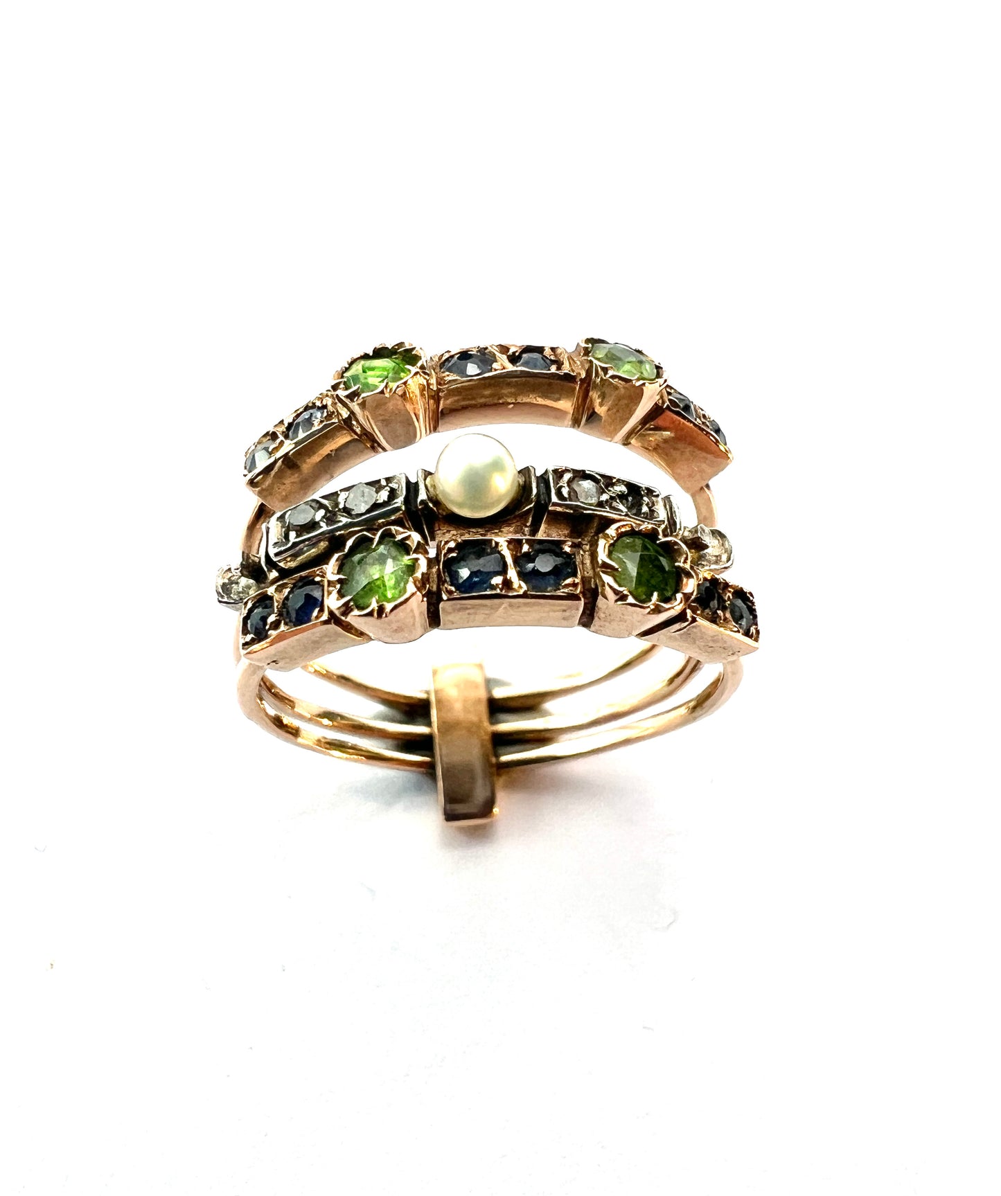 Edwardian Diamond Gemstone 14CT Gold and Silver Harem Ring