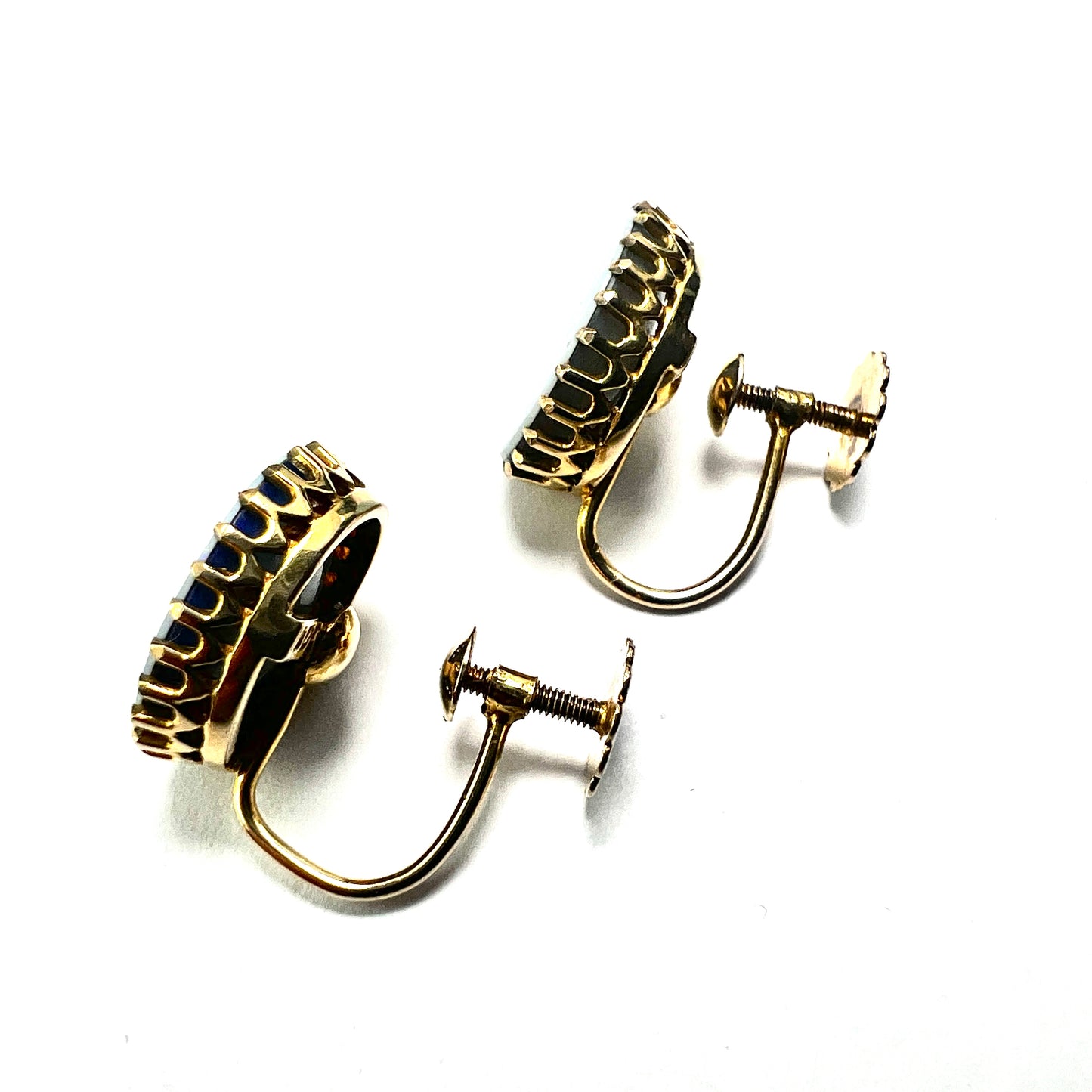 Antique 9CT Gold Opal Doublet Screwback Earrings