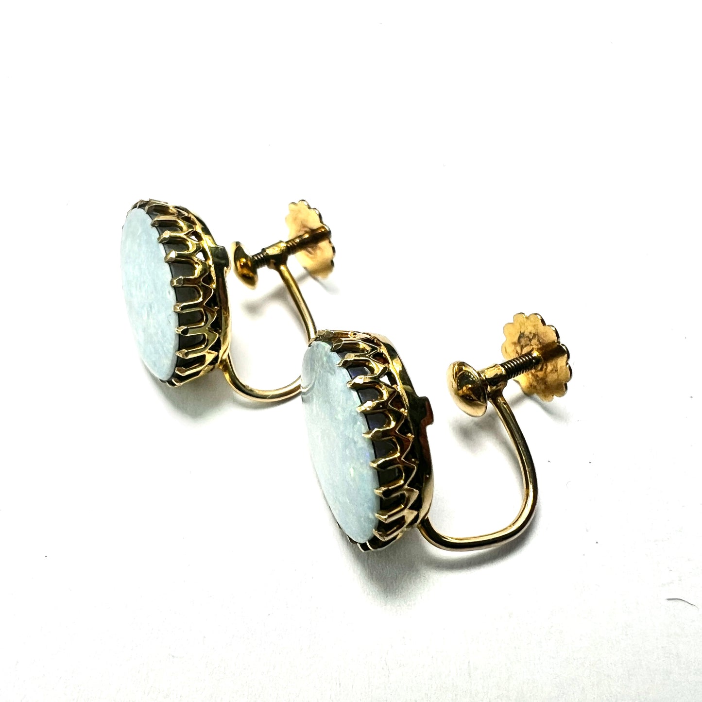 Antique 9CT Gold Opal Doublet Screwback Earrings