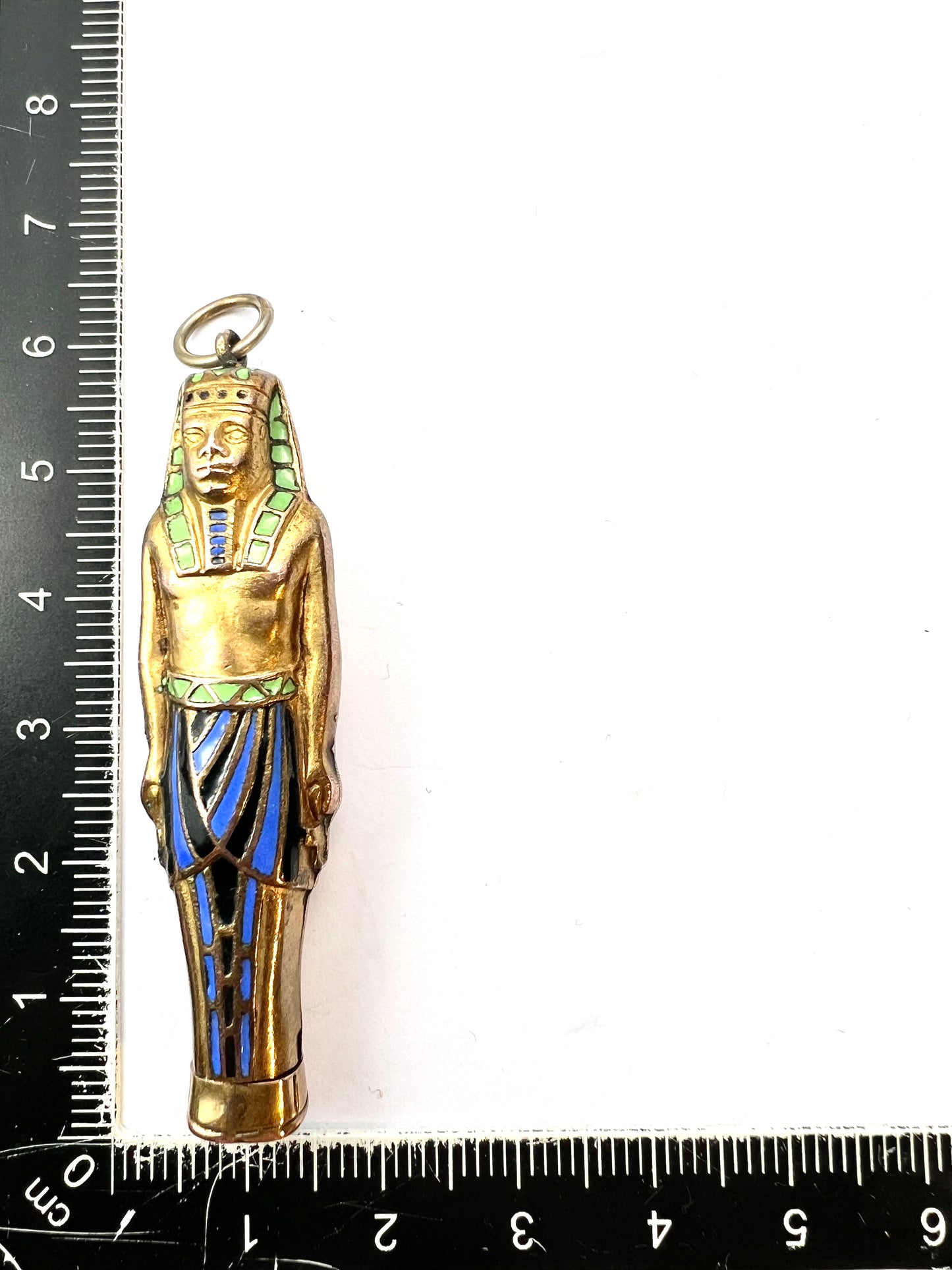 Large Antique Egyptian Sarcophagus Pharaoh Enamelled Propelling Pencil Pendant