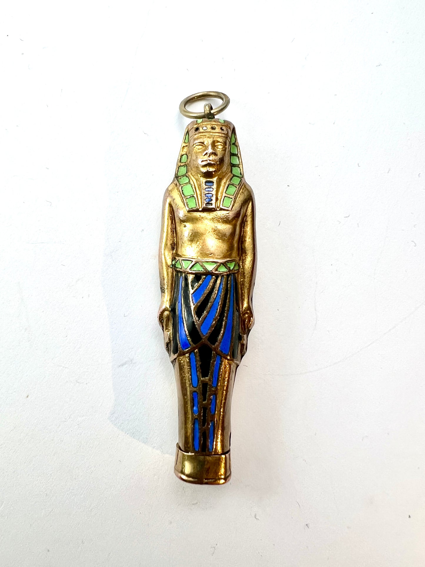 Large Antique Egyptian Sarcophagus Pharaoh Enamelled Propelling Pencil Pendant