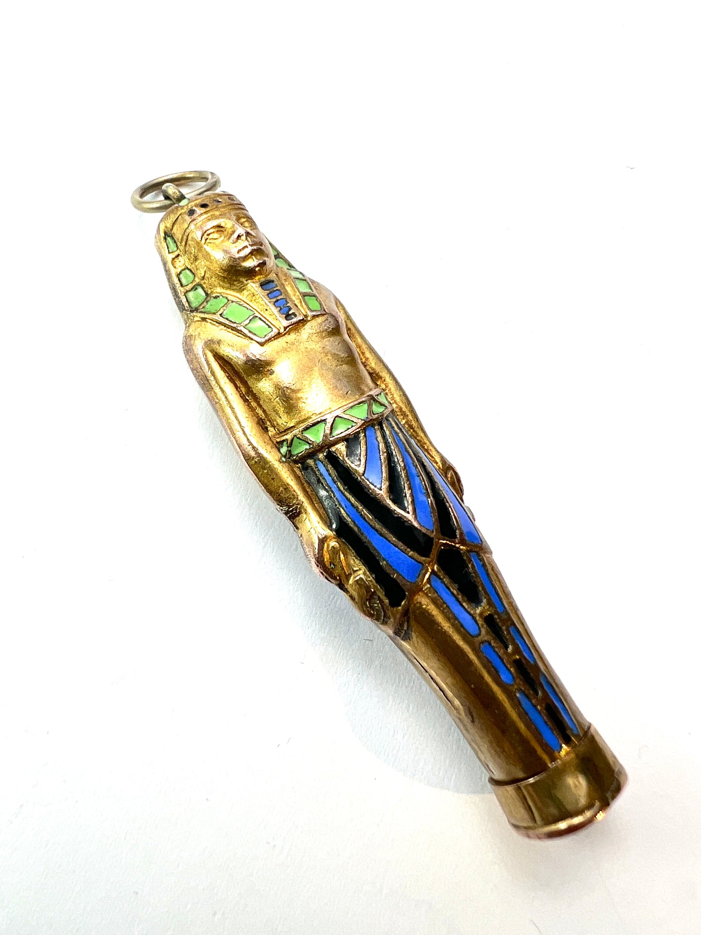 Large Antique Egyptian Sarcophagus Pharaoh Enamelled Propelling Pencil Pendant