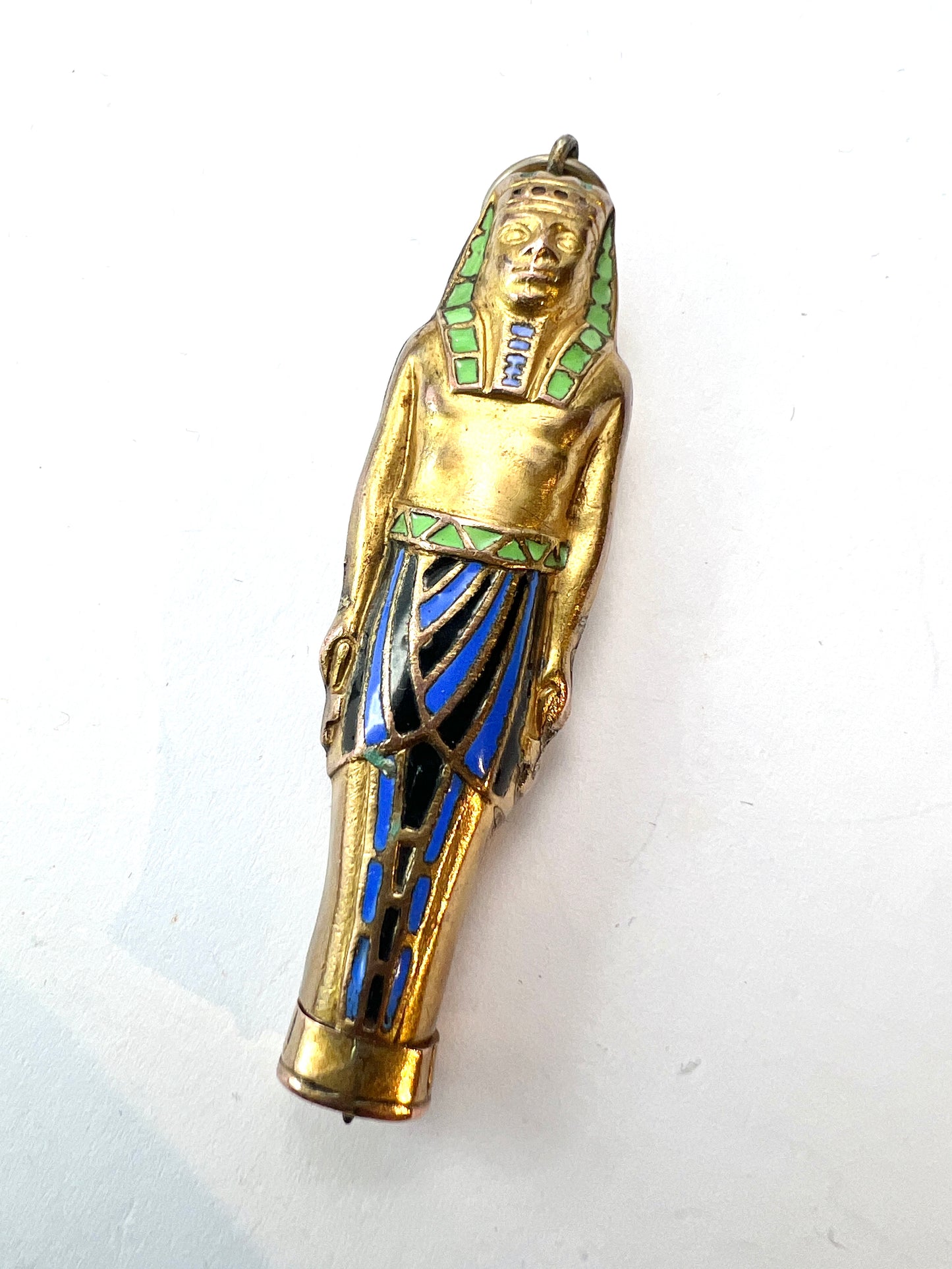 Large Antique Egyptian Sarcophagus Pharaoh Enamelled Propelling Pencil Pendant